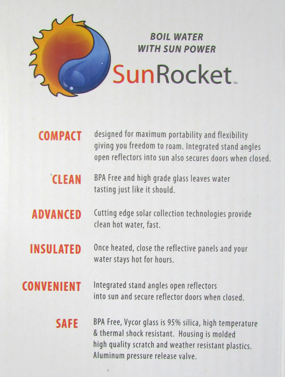SunRocket 🟡 Solar Water Heater & Thermos NIB