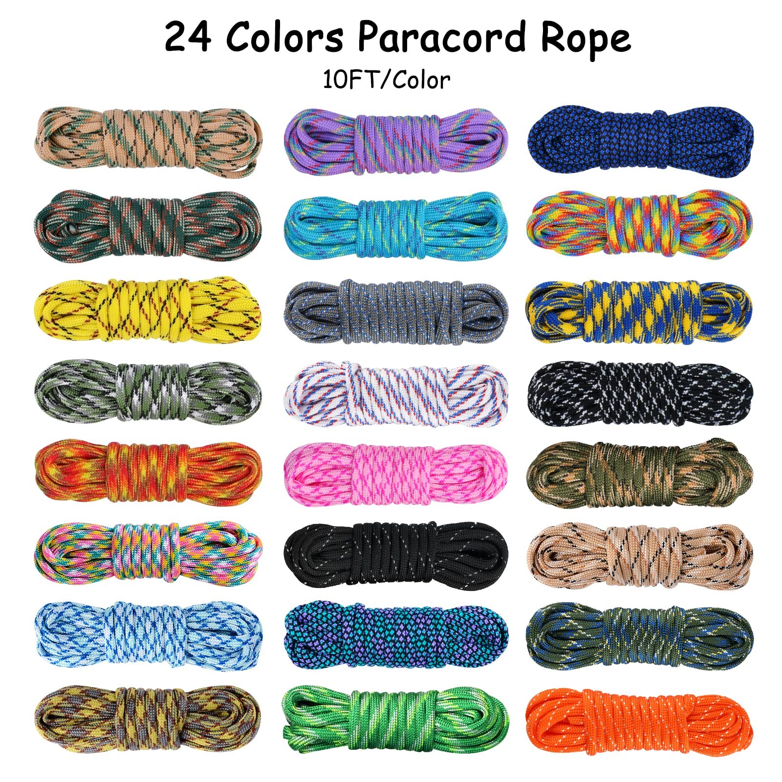 MONOBIN 24 Colors 10ft Paracord Rope with Red，blue，black，teal，pink