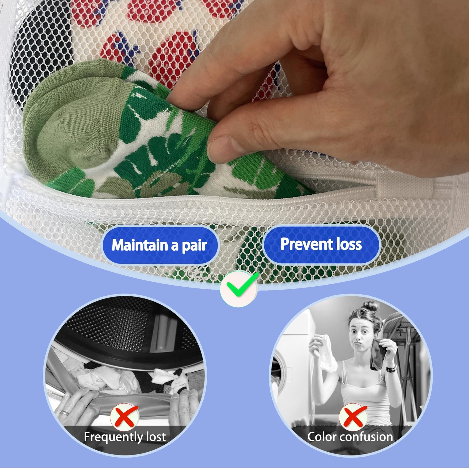 Mesh laundry bags for washing machine, can wash 10 pairs of socks, Small