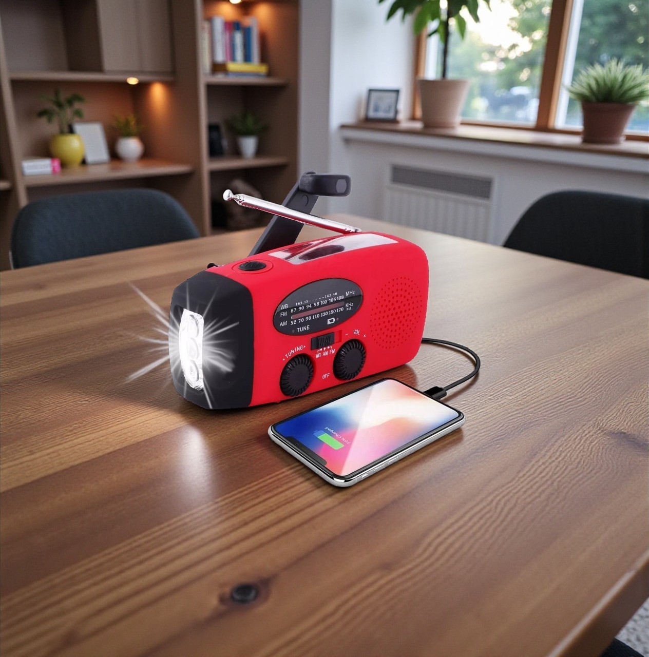 Emergency Crank Solar Power Bank Charger Flash Light Radio Hand Weather 1000mAh