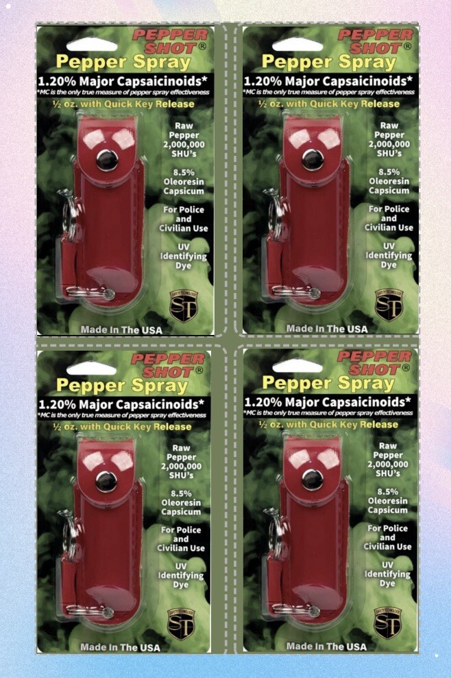 (4) Keychain Pepper Spray HOT 1. 2% MC POLICE max Home Self WOMEN DEFENSE 1/2 oz