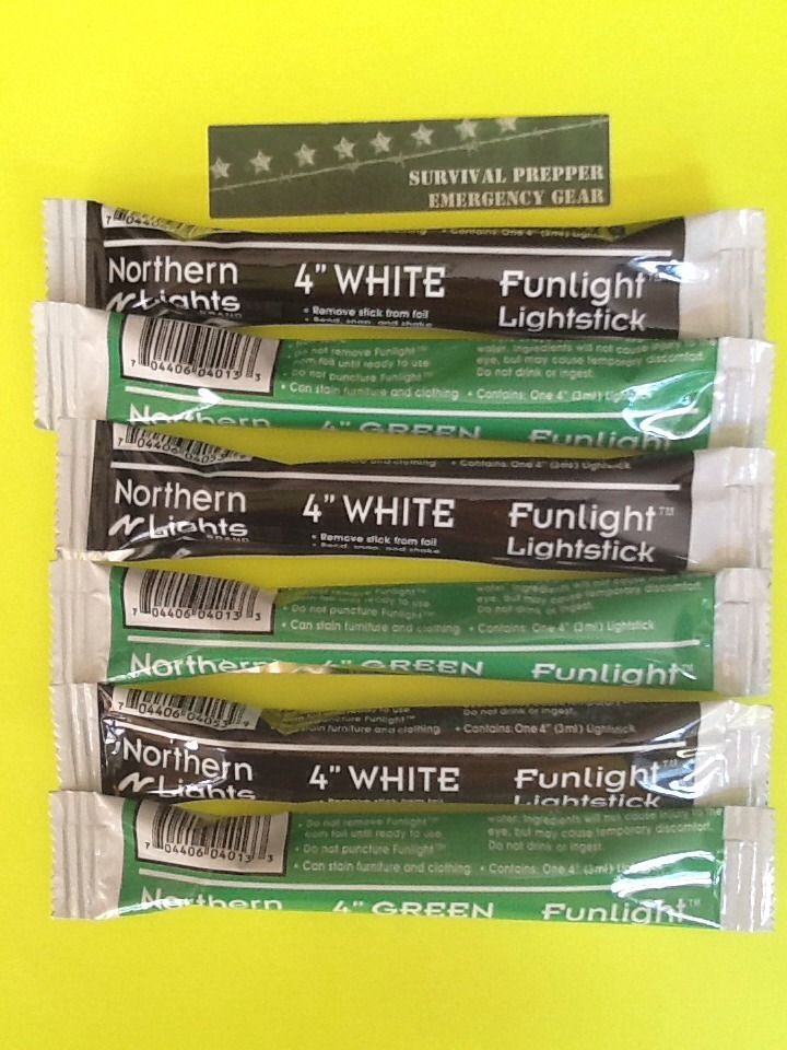 Lot of 6 White/Green 4″ Glow Sticks Emergency Prepper Bug Out Bag Car Safety Kit