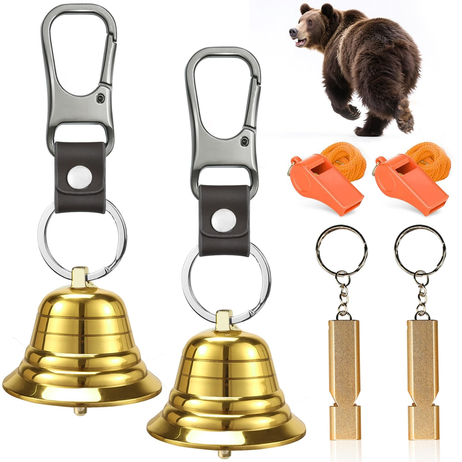 Loud Bear Bell Set to Scare Bears, Hiking Essentials for Women, Emergency Whistl