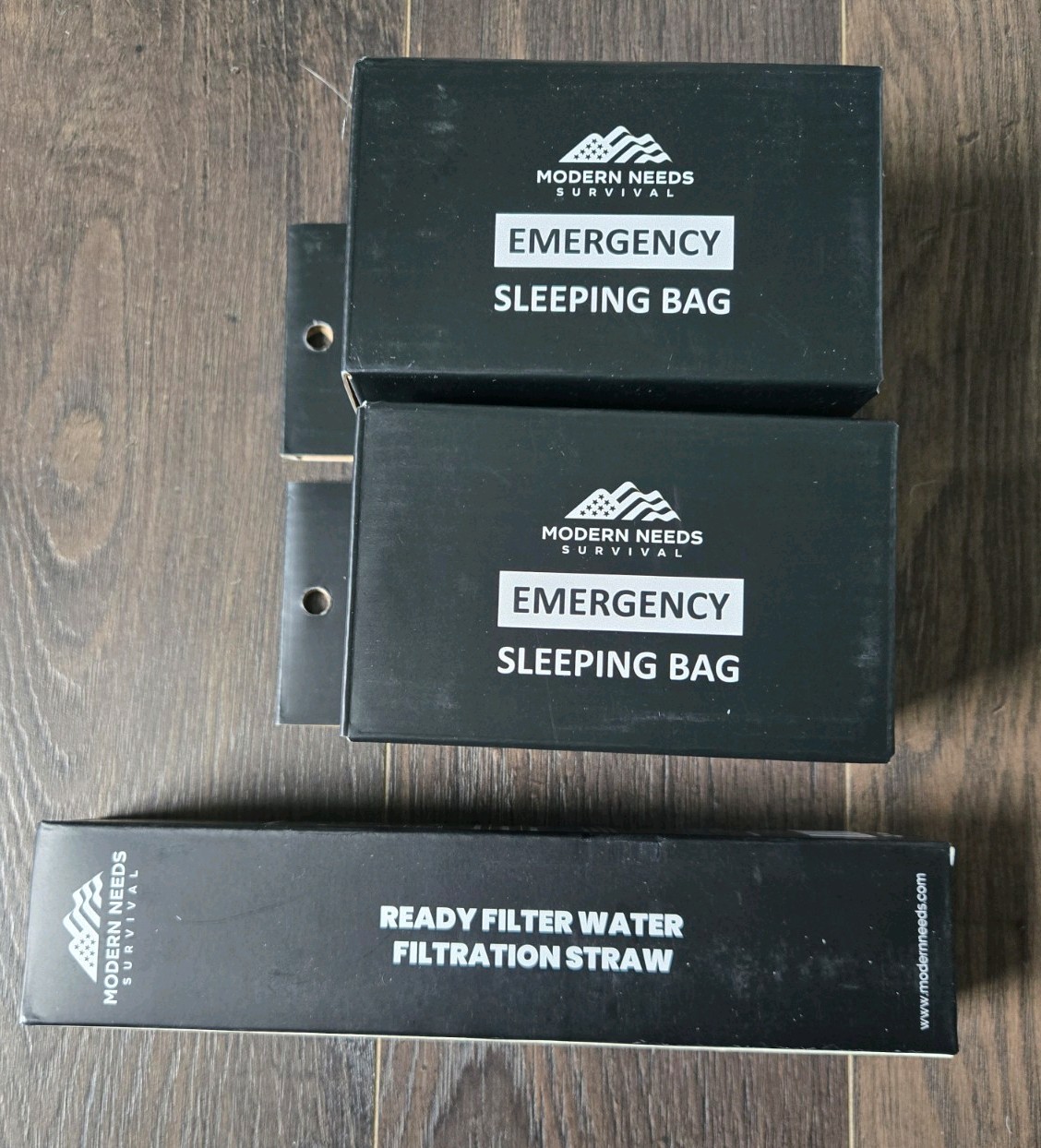 Modern Needs Survival Kit. Emergency Sleeping Bags (2) And A Ready Filter Straw