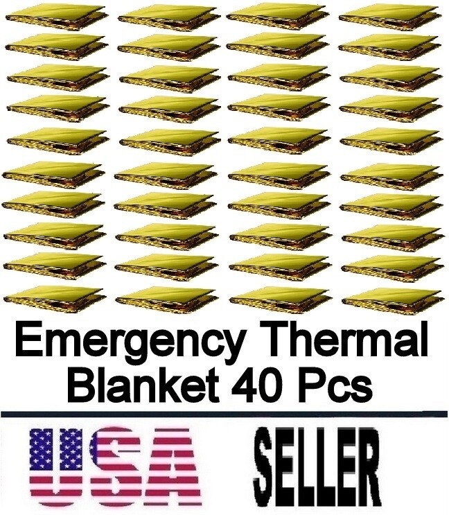 40 Pc Medical Emergency Thermal Blanket Mylar Trauma Military Cold Survival Gold