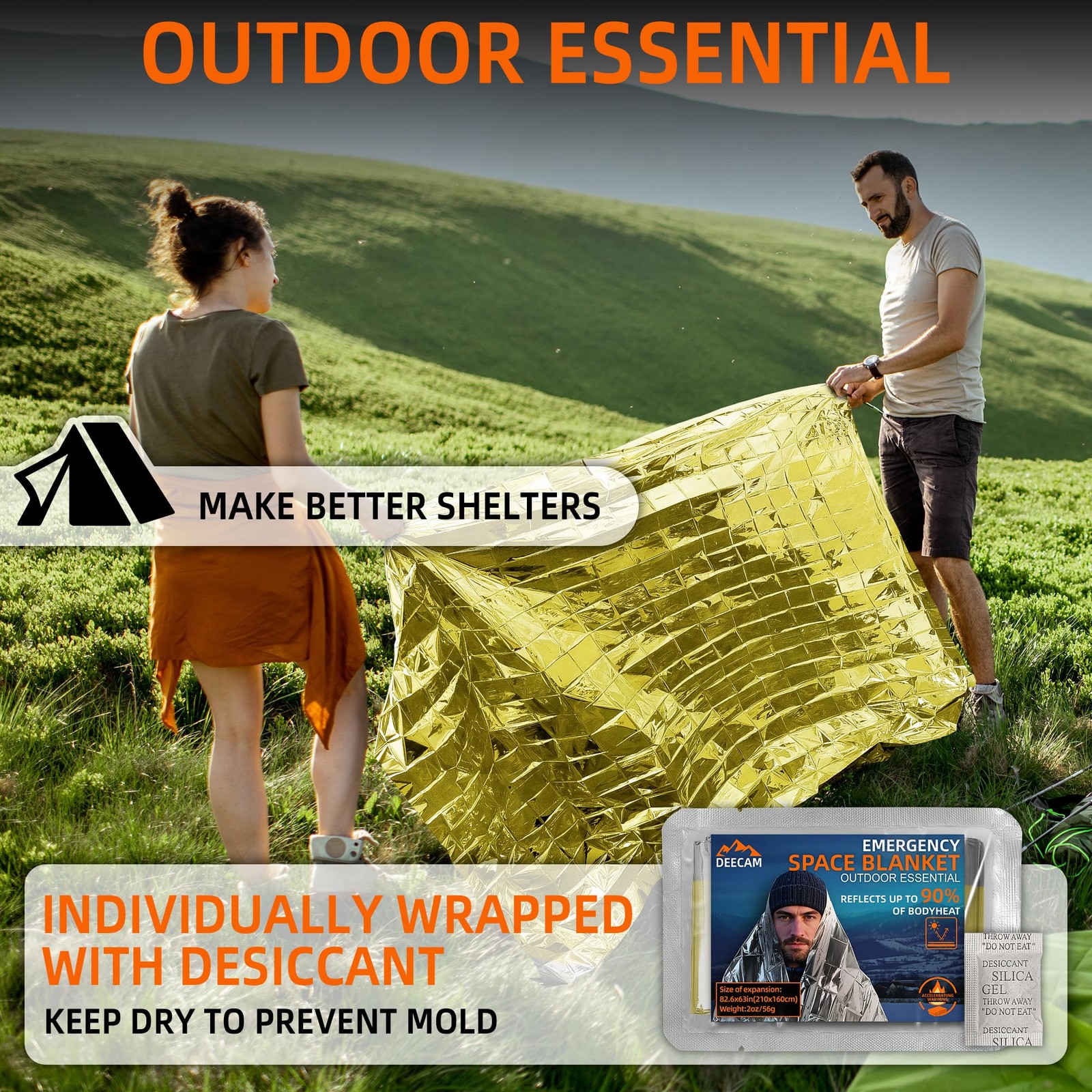 Rescue Blanket Rescue Foil Gold 210x160cm Pack of 6 Car, First Aid, Campin…