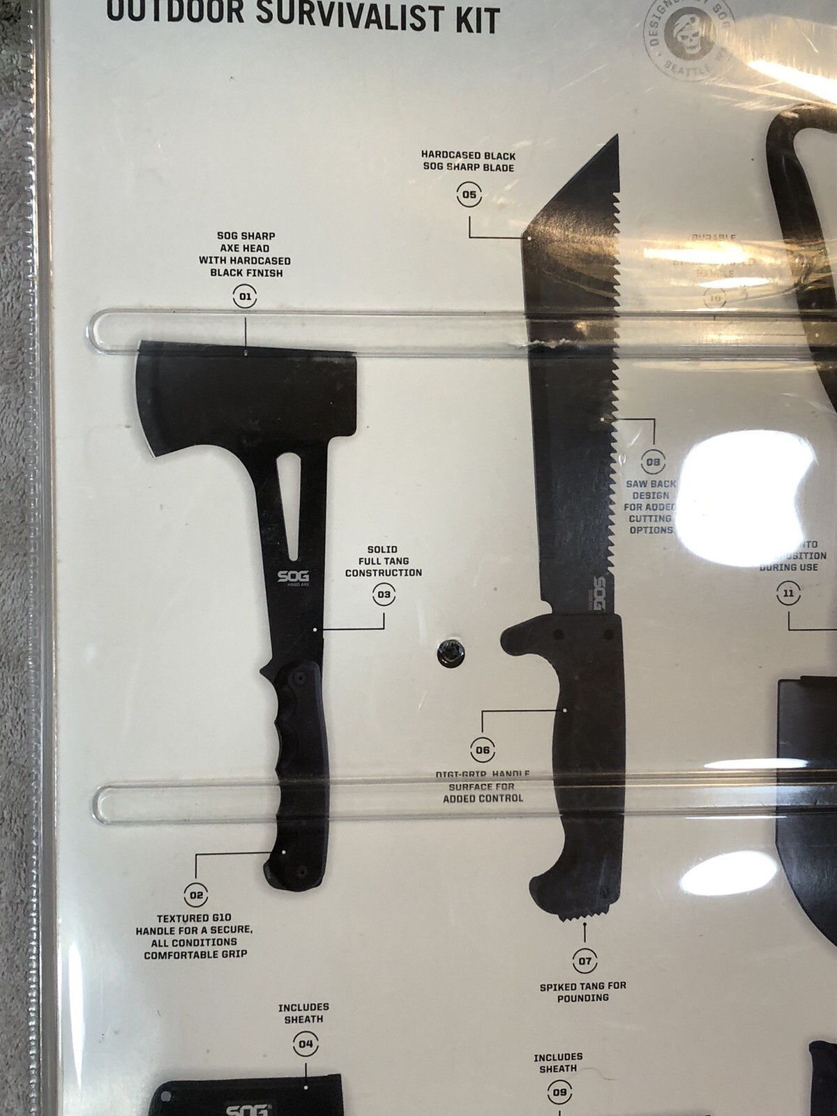 SOG 3 Piece Outdoor Survivalist Kit Hatchet Knife Saw Shovel