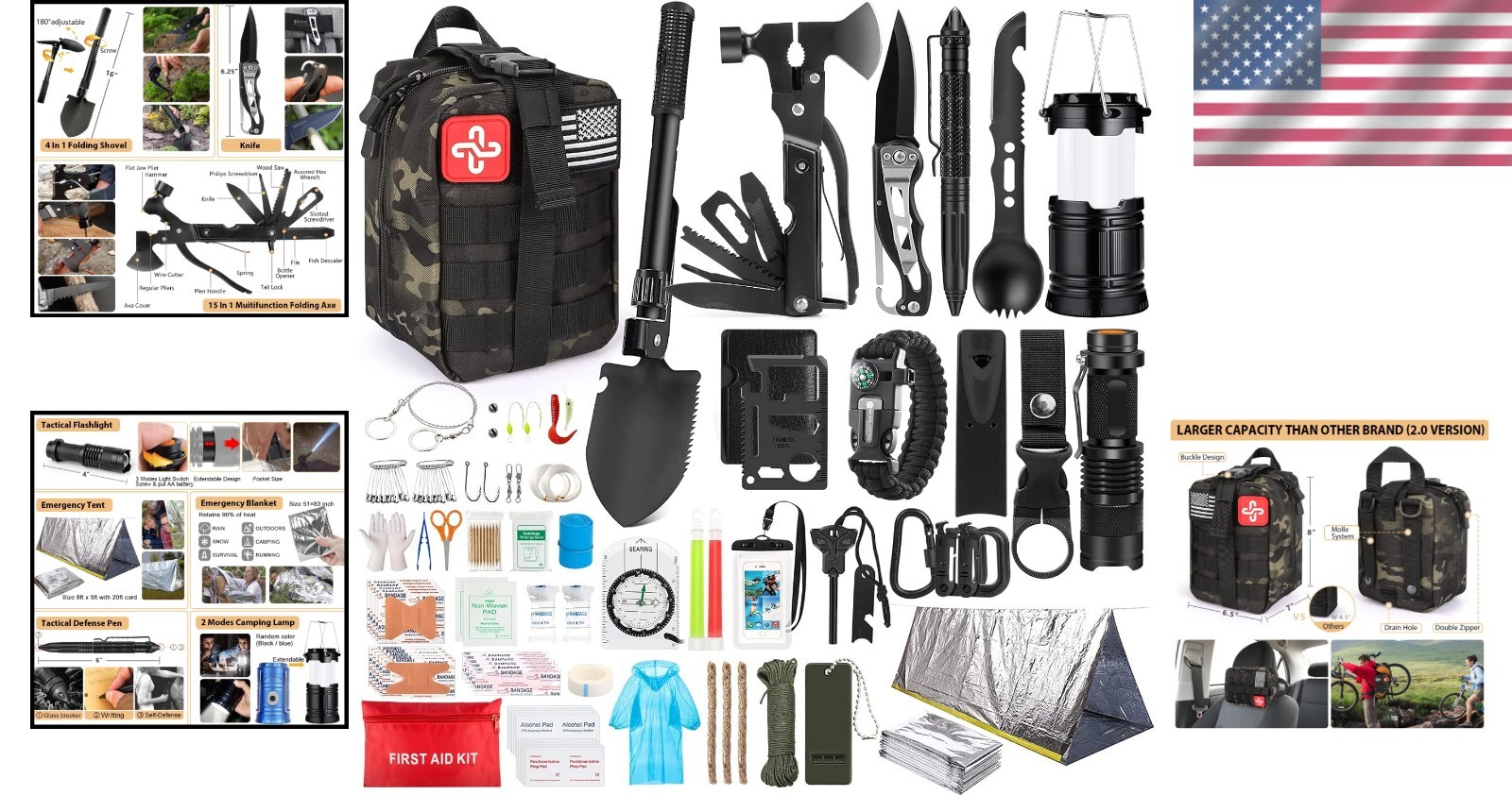 Outdoor Adventure 250-Piece Survival & First Aid Kit | Molle Bag Included