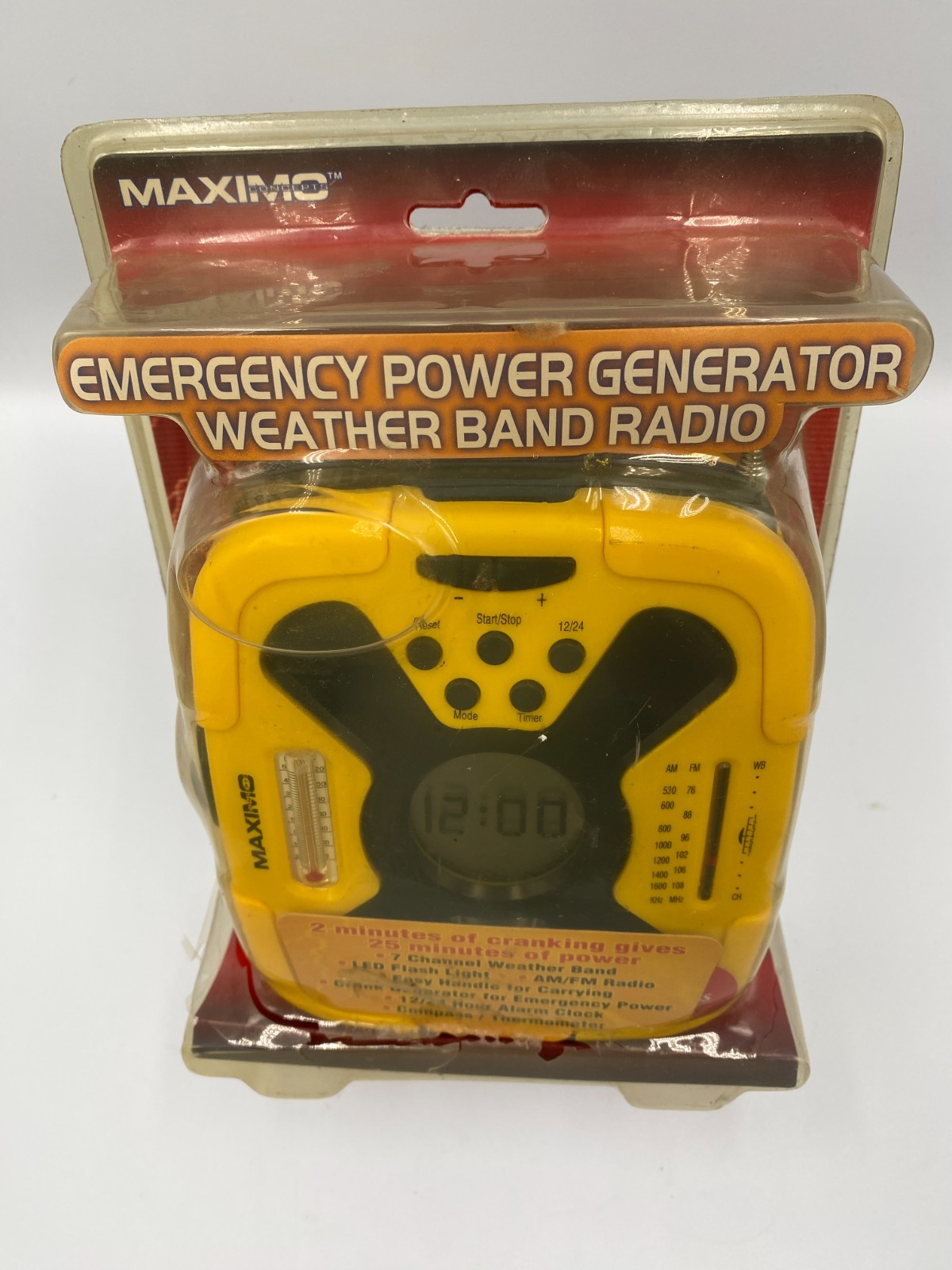 Maximo Concepts Weather Band Radio Emergency Power Generator Yellow NEW SEALED