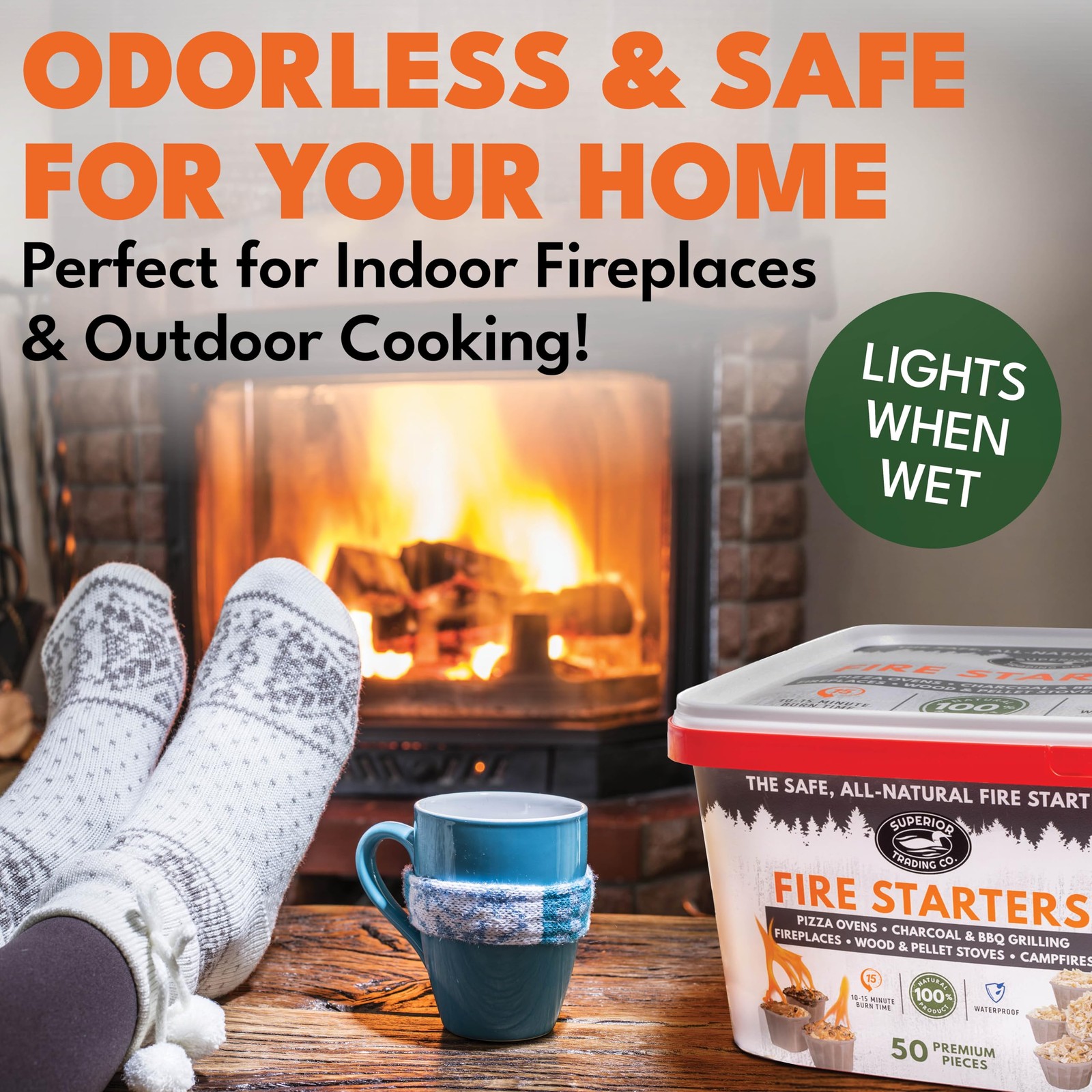 50 Extra Large Pods, Waterproof for Indoor/Outdoor Fire Starter, Brown