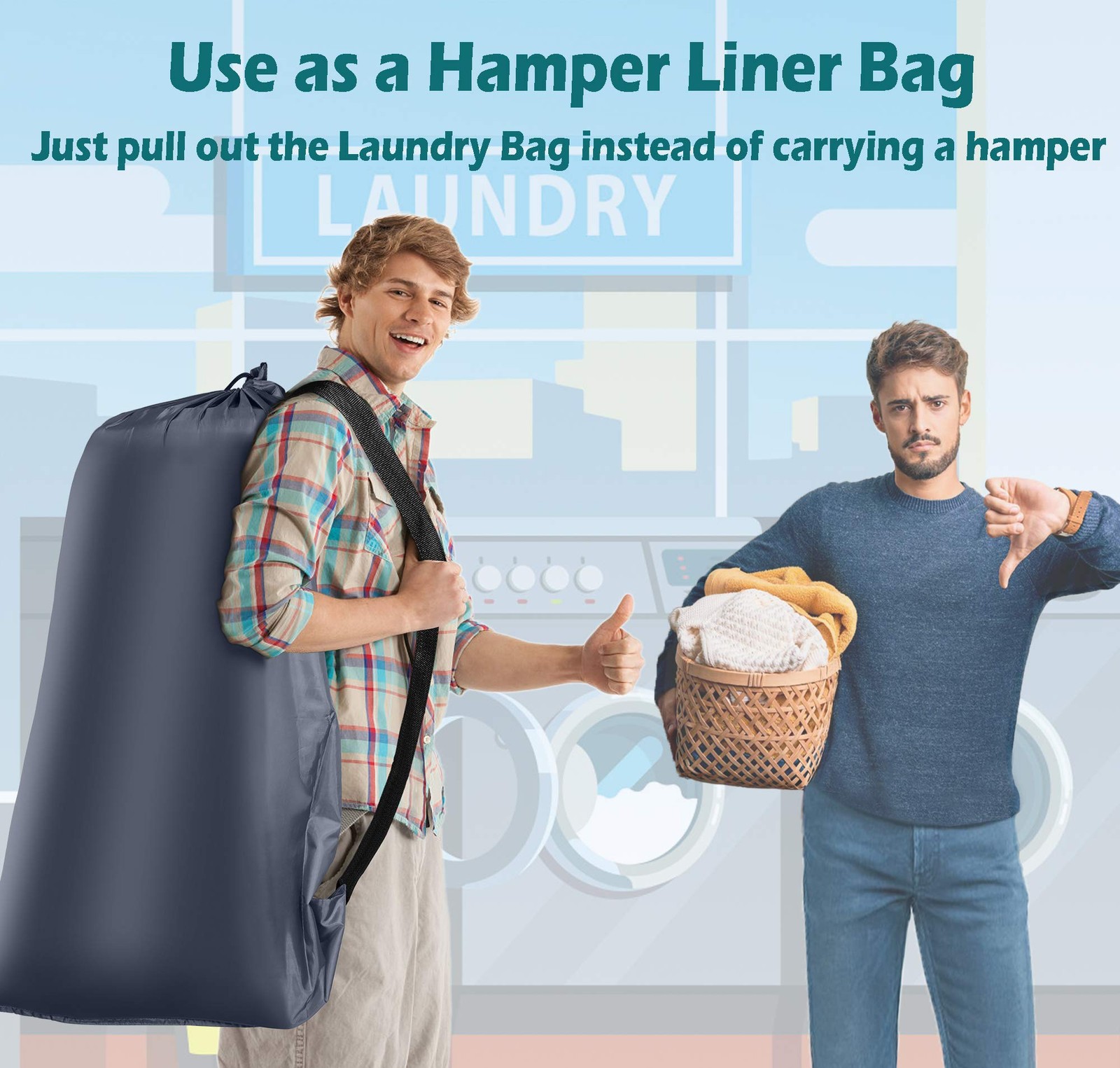 Heavy Duty Laundry Bag 2 Pack XL Nylon 41″ x 28″ x 1″, Black+Gray