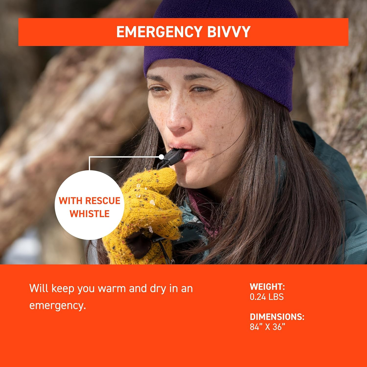 Survive Outdoors Longer 90% Emergency Bivvy – Comes with Survival Whistle & Tind