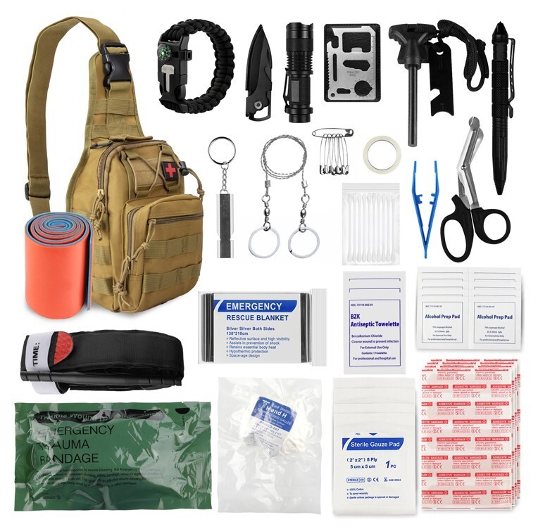 Survival Knife/Survival Bag w IFAK/Water Purification System/Multitool/MUCH MORE