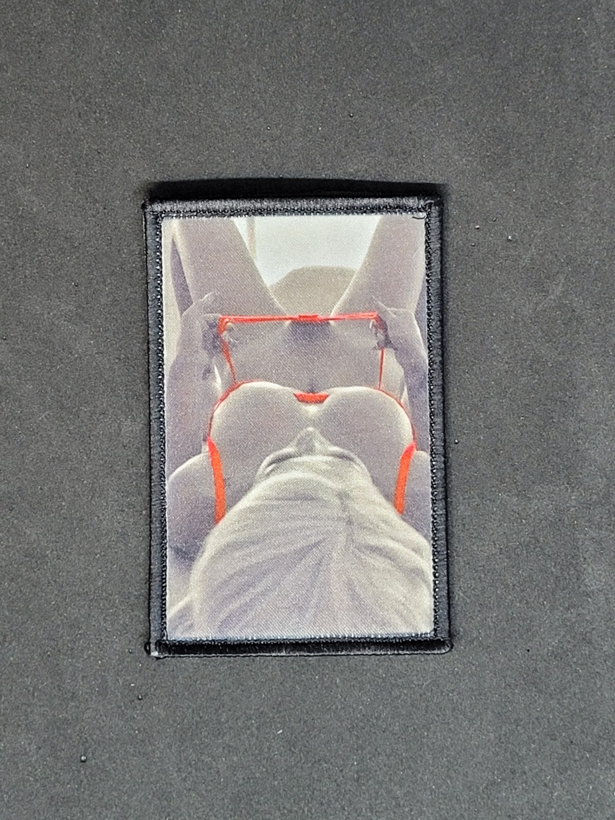 Sexy Girl In Red Sneak Peek 2″x4″ EDC patch hook backed. Queen of Hanks patch