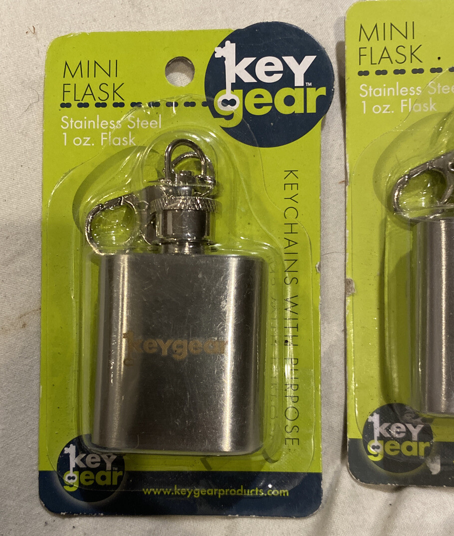 Keygear MINI FLASK w/ KeyChain 1oz Quality Stainless Steel Survival Gear *2-pcs