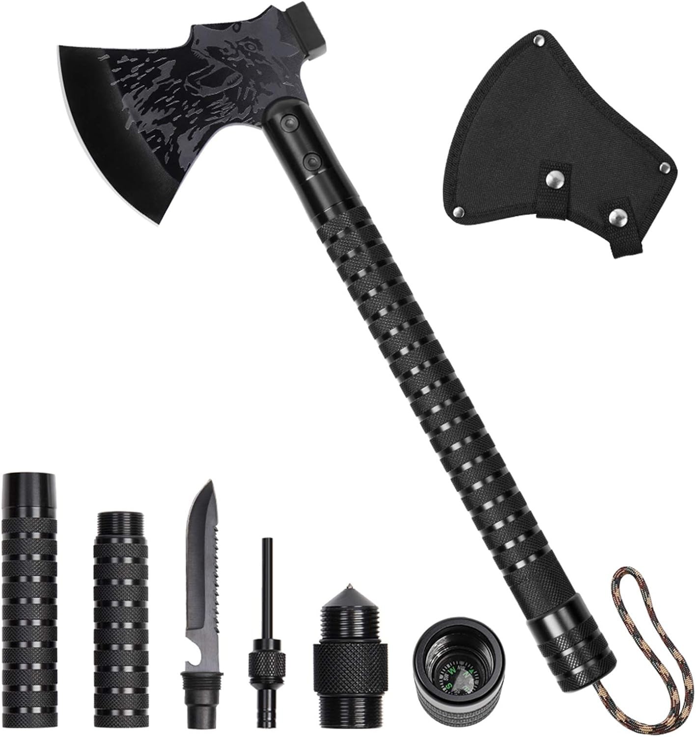 LIANTRAL Survival Camping Axe, Folding Tactical Axe Hatchet with Hammer, Nylon S