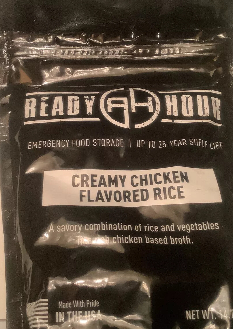 ready hour emergency food storage 25 yr shelf life creamy chicken flavored RICE