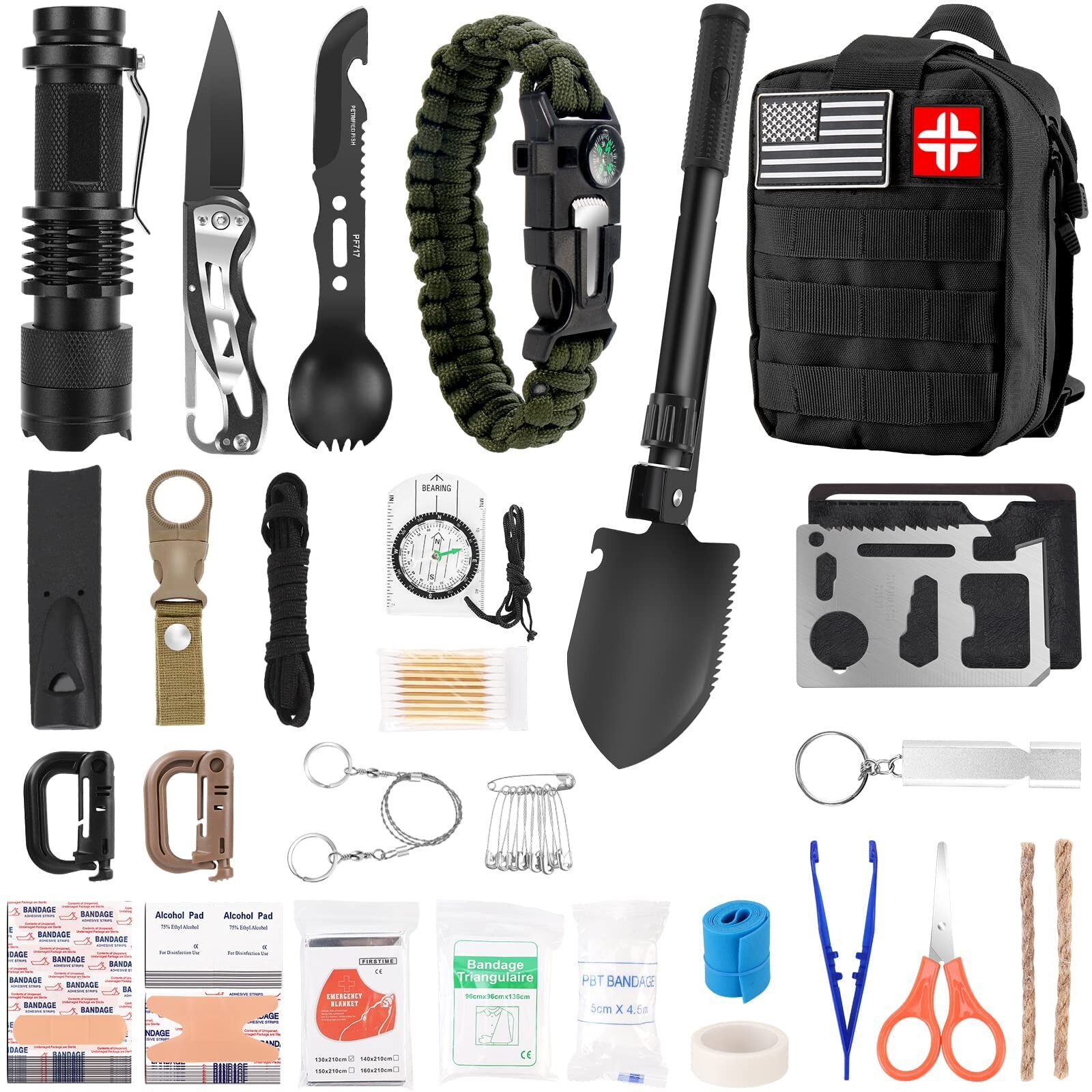 Emergency Survival Kit First Aid Kit, 121Pcs Tactical Gear Camping Gear Emerg…