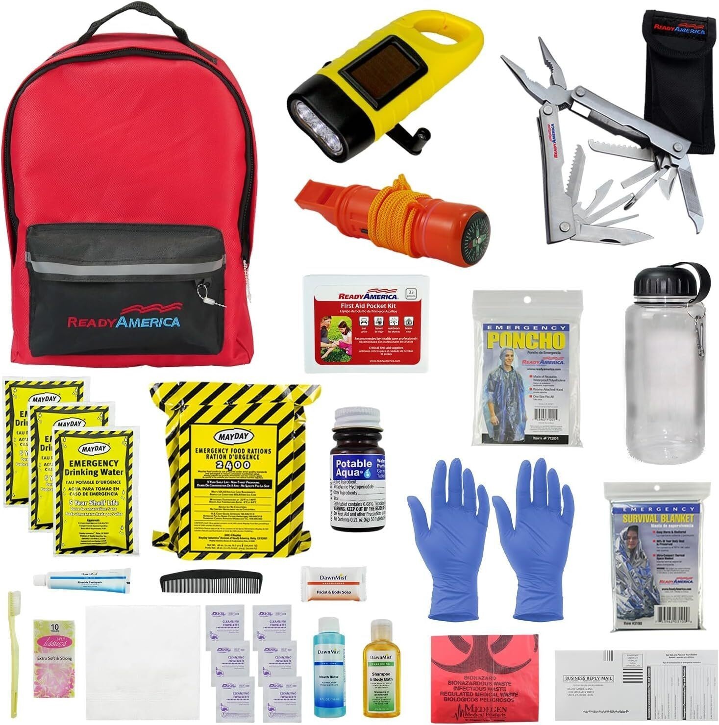 72 Hour Deluxe Emergency Kit 1-Person 3-Day Backpack First Aid Survival Blanket