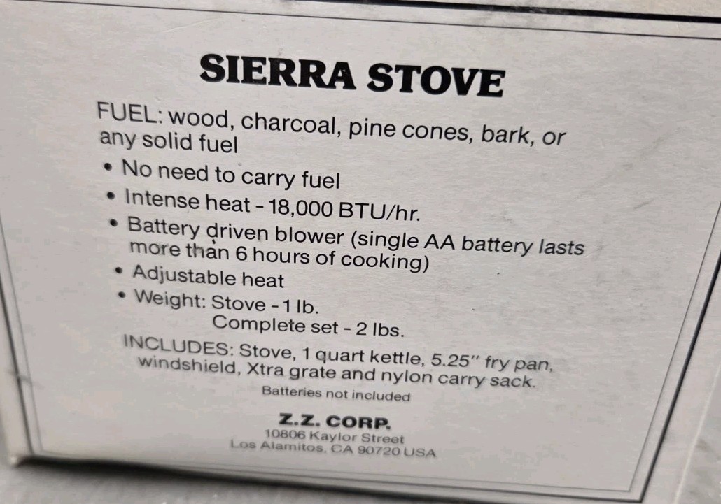 Vintage Sierra Stove solid fuel Camp Camping Backpacking stove ZZ Corp NIB