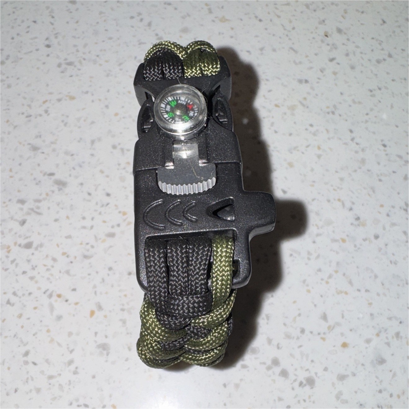 Black Olive Green Paracord Survival Bracelet Compass Fire Starter Whistle 9 Inch