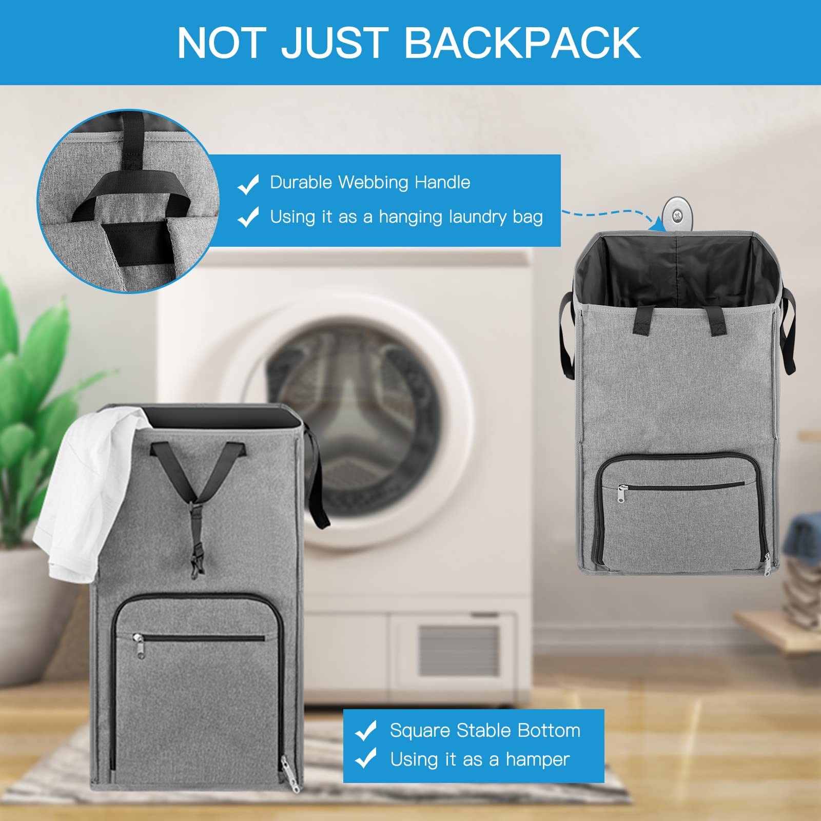 Laundry Backpack Bag, Bukere Extra Large 2 in 1 Hamper X-Large, Gray