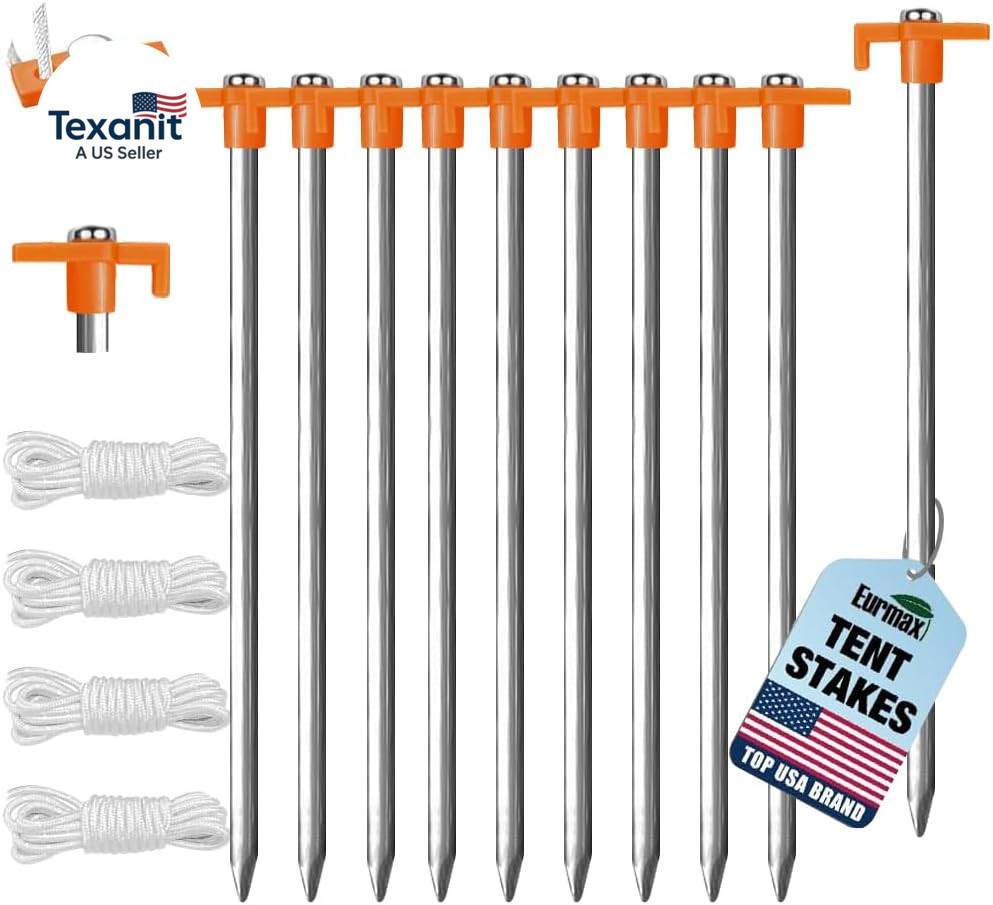 USA 10-Pack Secure Protection Galvanized Tent Stakes,Rust-Proof Steel Canopy Anc