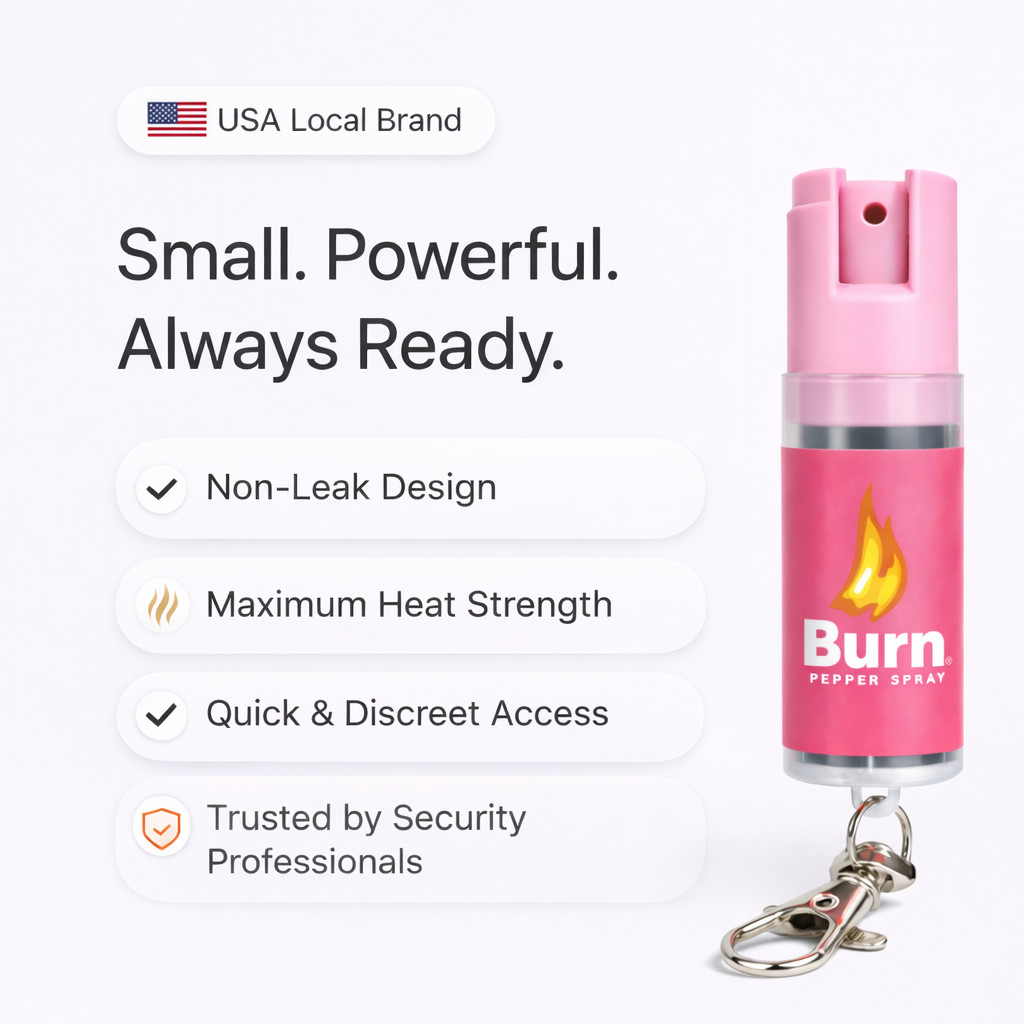 2 Pack Burn Pepper Spray Keychain Police Strength OC 0.5oz Self Defense Pink