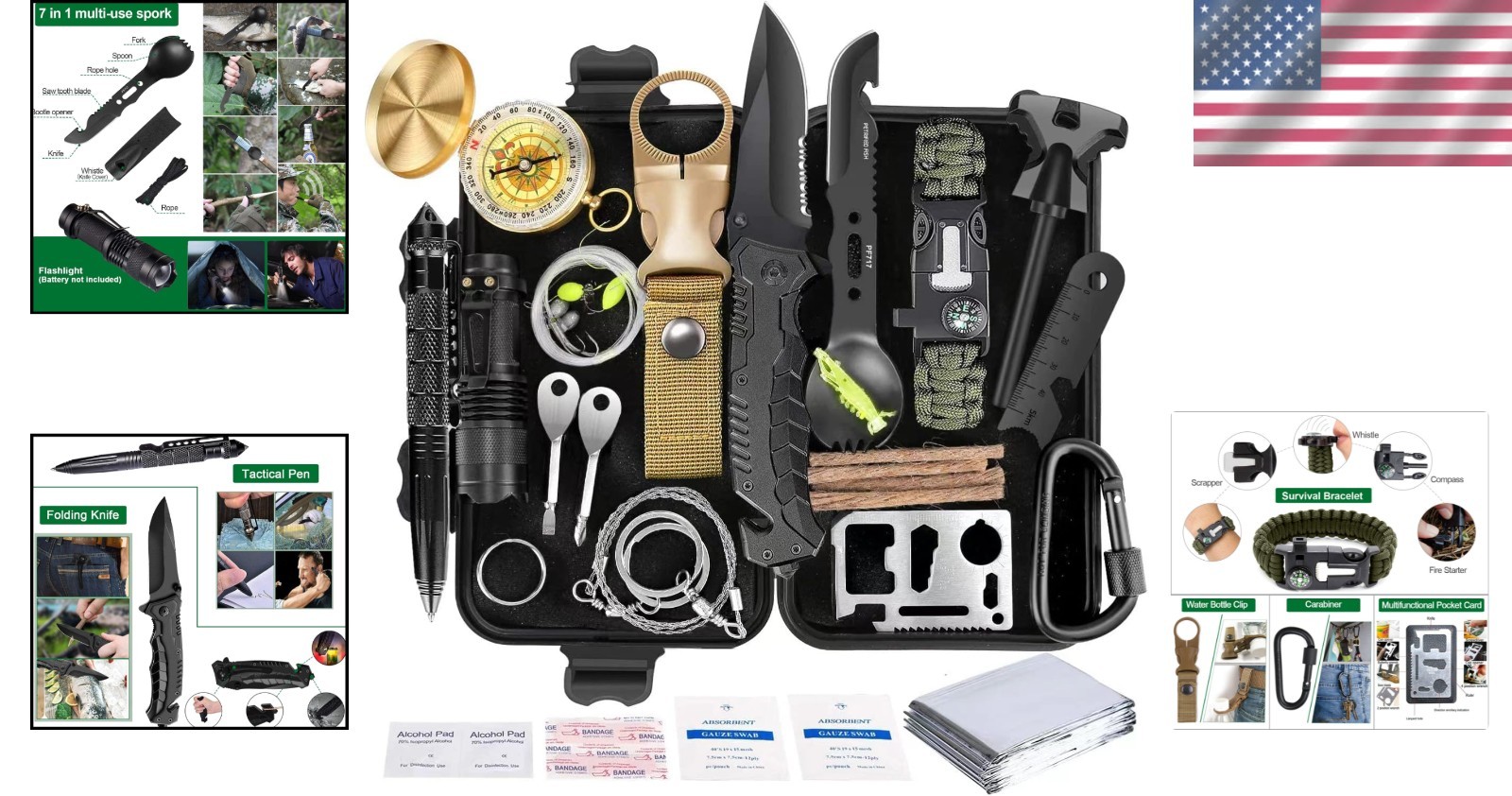 Compact 35 in 1 Emergency Survival Kit – Perfect for Camping & Hiking Adventures