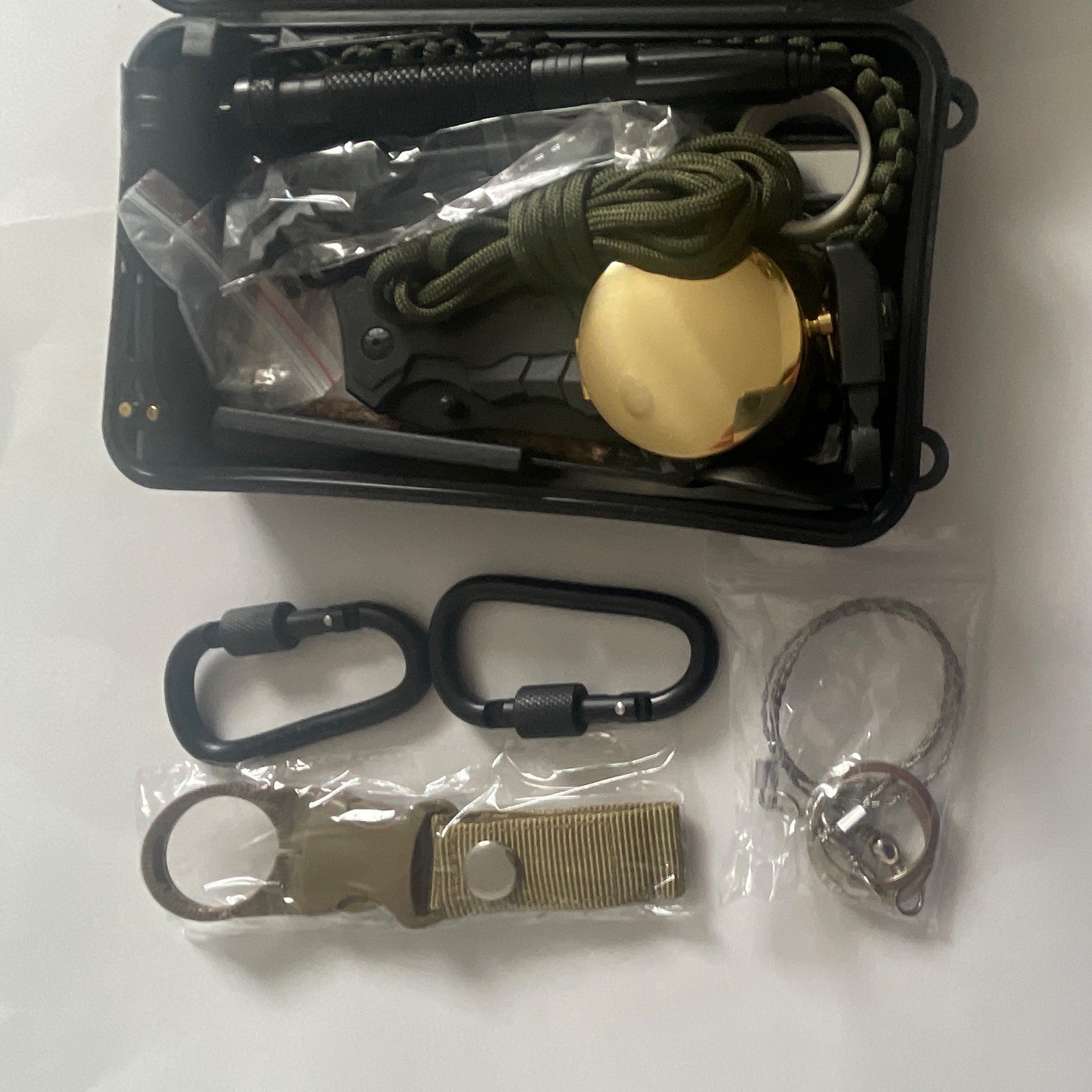 BHYTAKI 37-in-1 Survival Kit w/ Hard Case, Flashlight, Compass, Saw