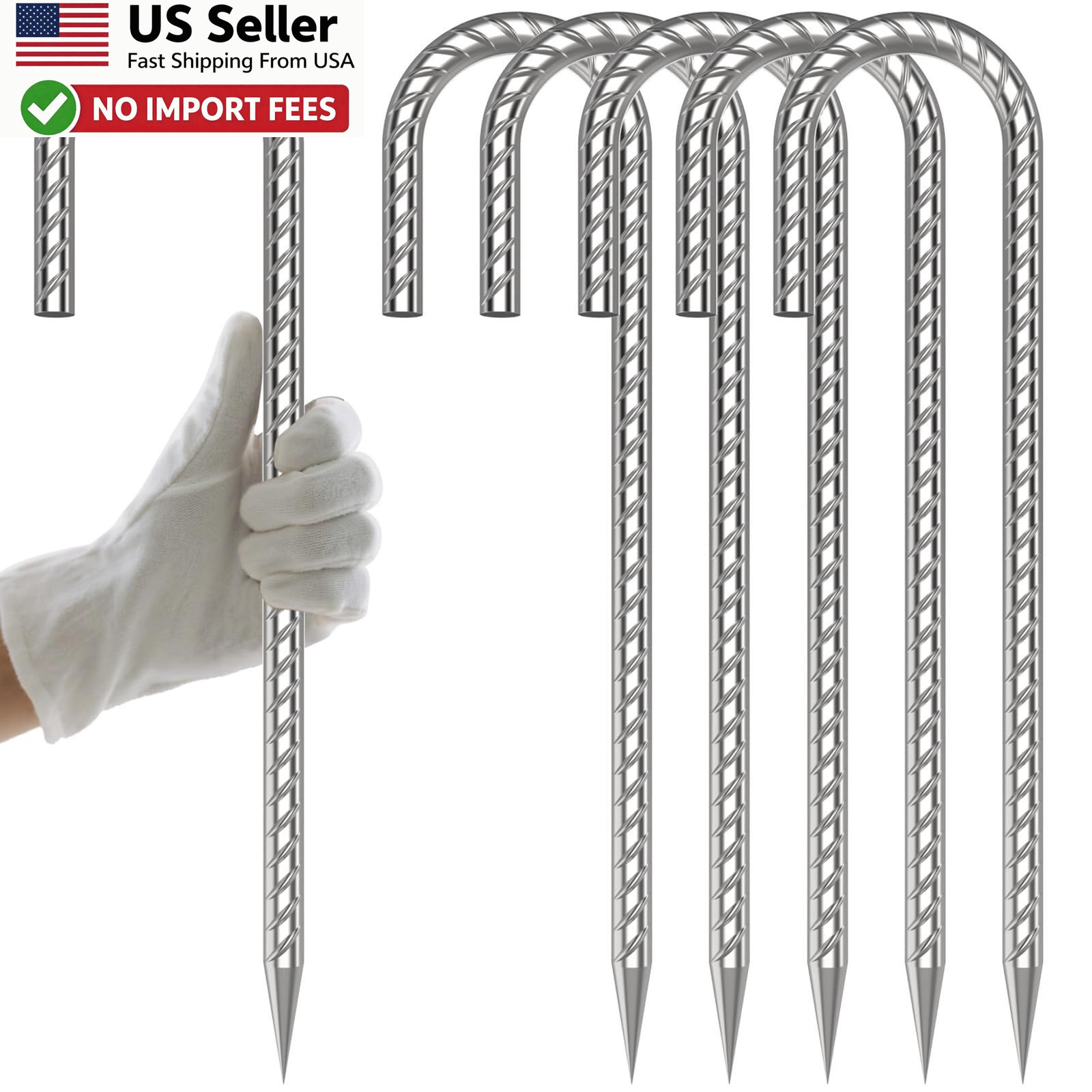 12in J Hook Rebar Stakes 6 Pack Galvanized Steel Ground Anchors FROM USA