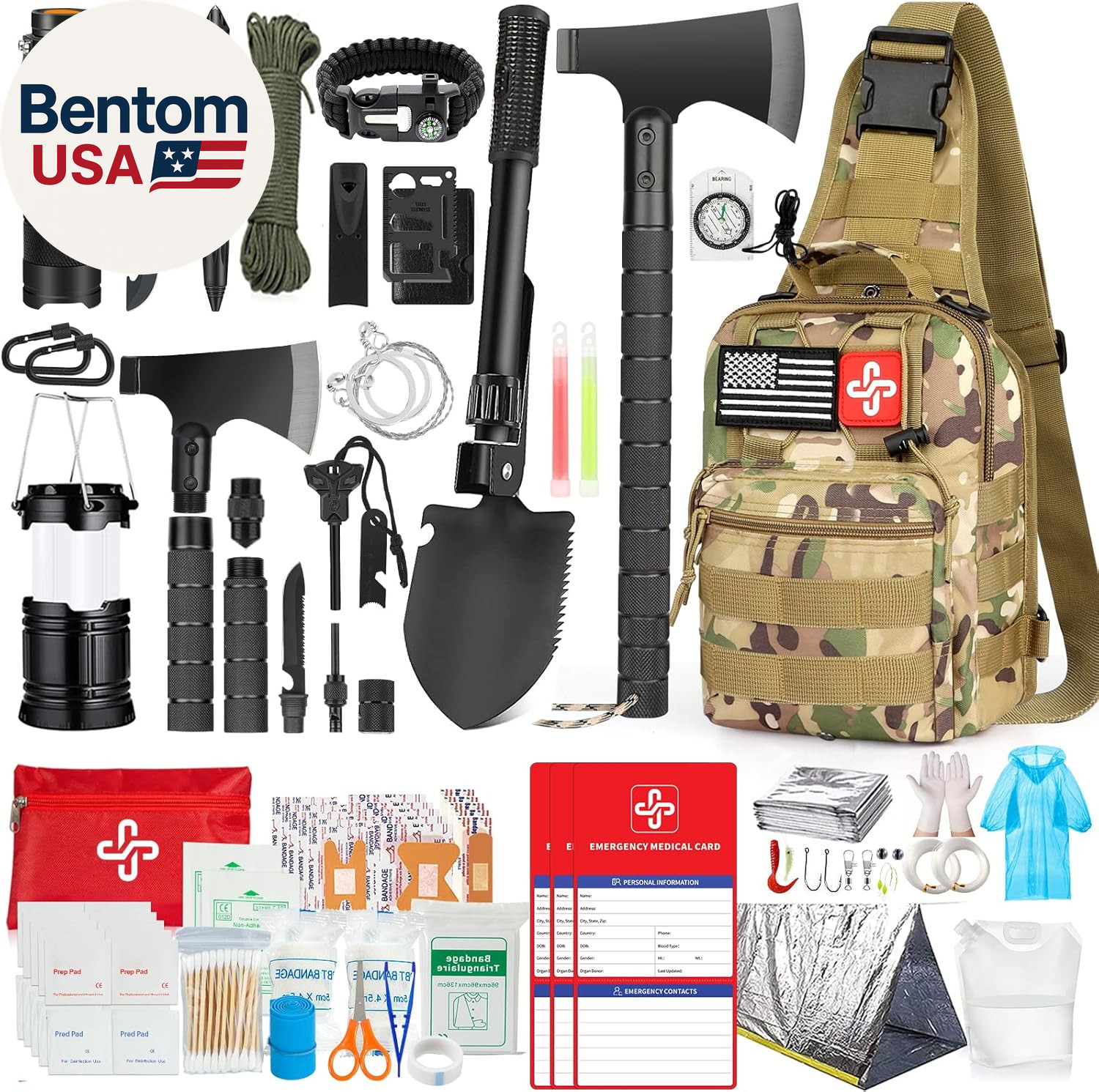 Survival Kit, 262Pcs Survival Gear and Supplies with First Aid Kit Pouch and Cro