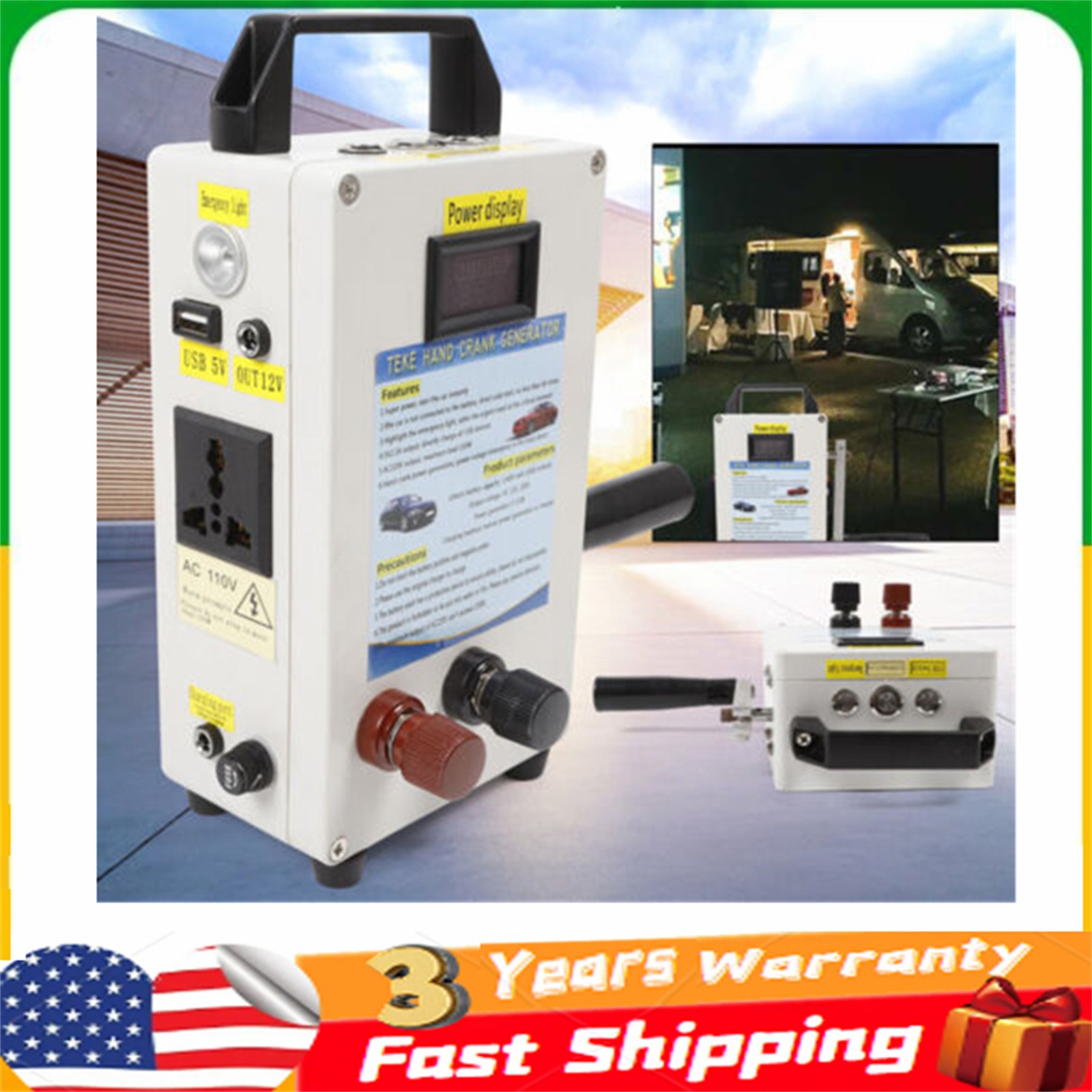 Portable Hand Crank Generator Emergency Power Supply Charger Camping Outdoor USA