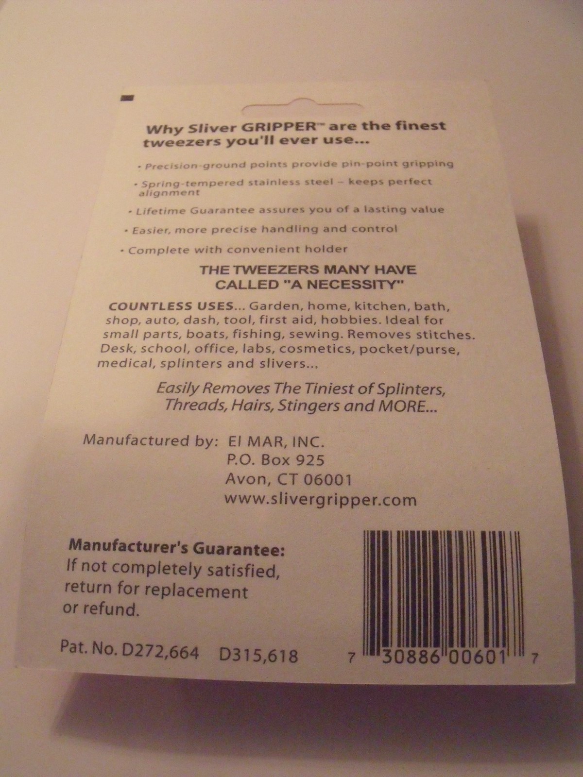 Uncle Bill’s Sliver Gripper TWEEZER, In Tube – Made in USA – EDC/Survival Tool