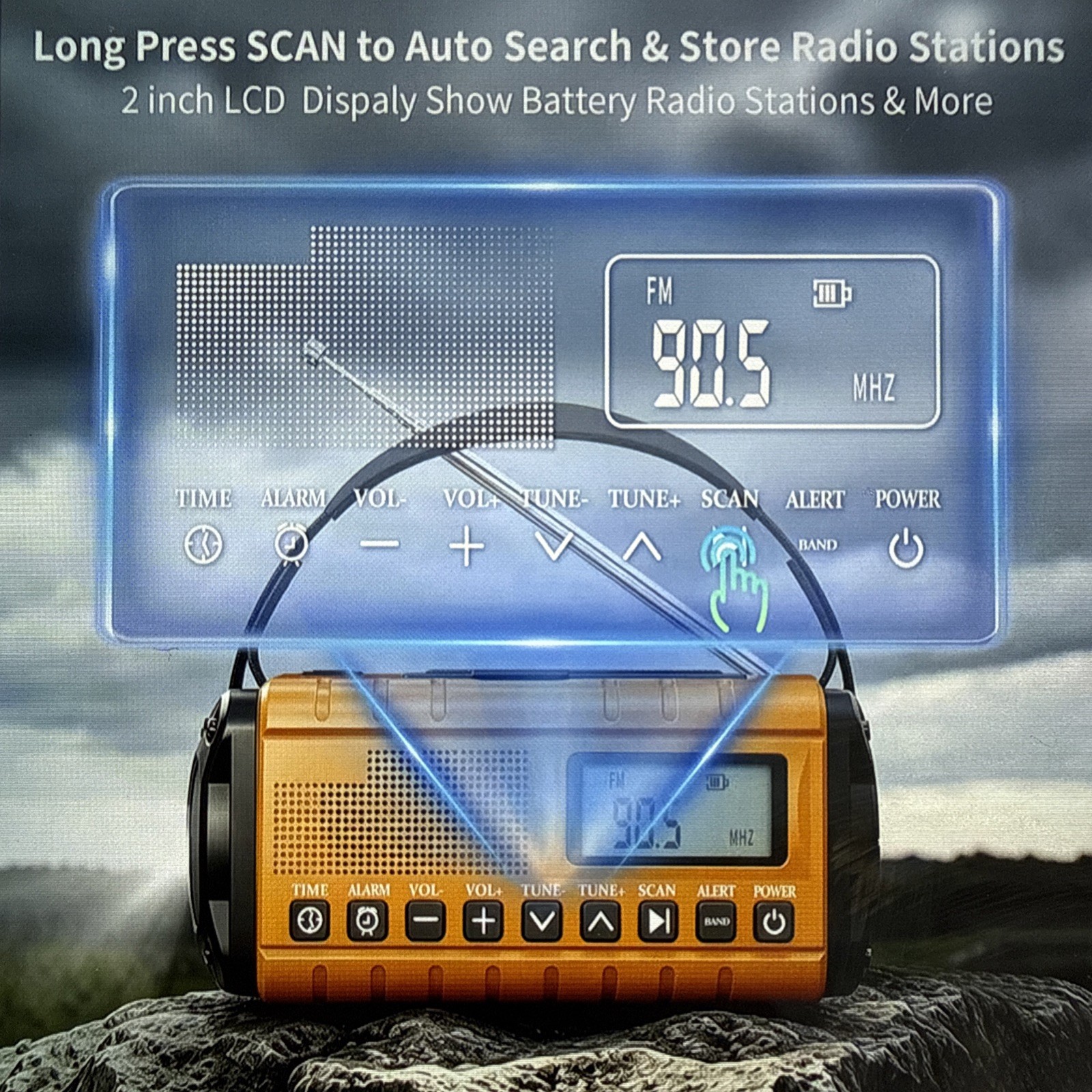 10000mAh/37000mWh Portable Emergency/Weather Radio, AM FM Auto Scan, Solar, LED