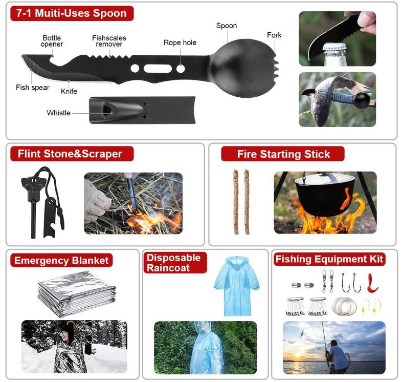 Emergency Survival Kit Bag First Aid Bug out Tactical Prepper Kit 222 Pcs Bag