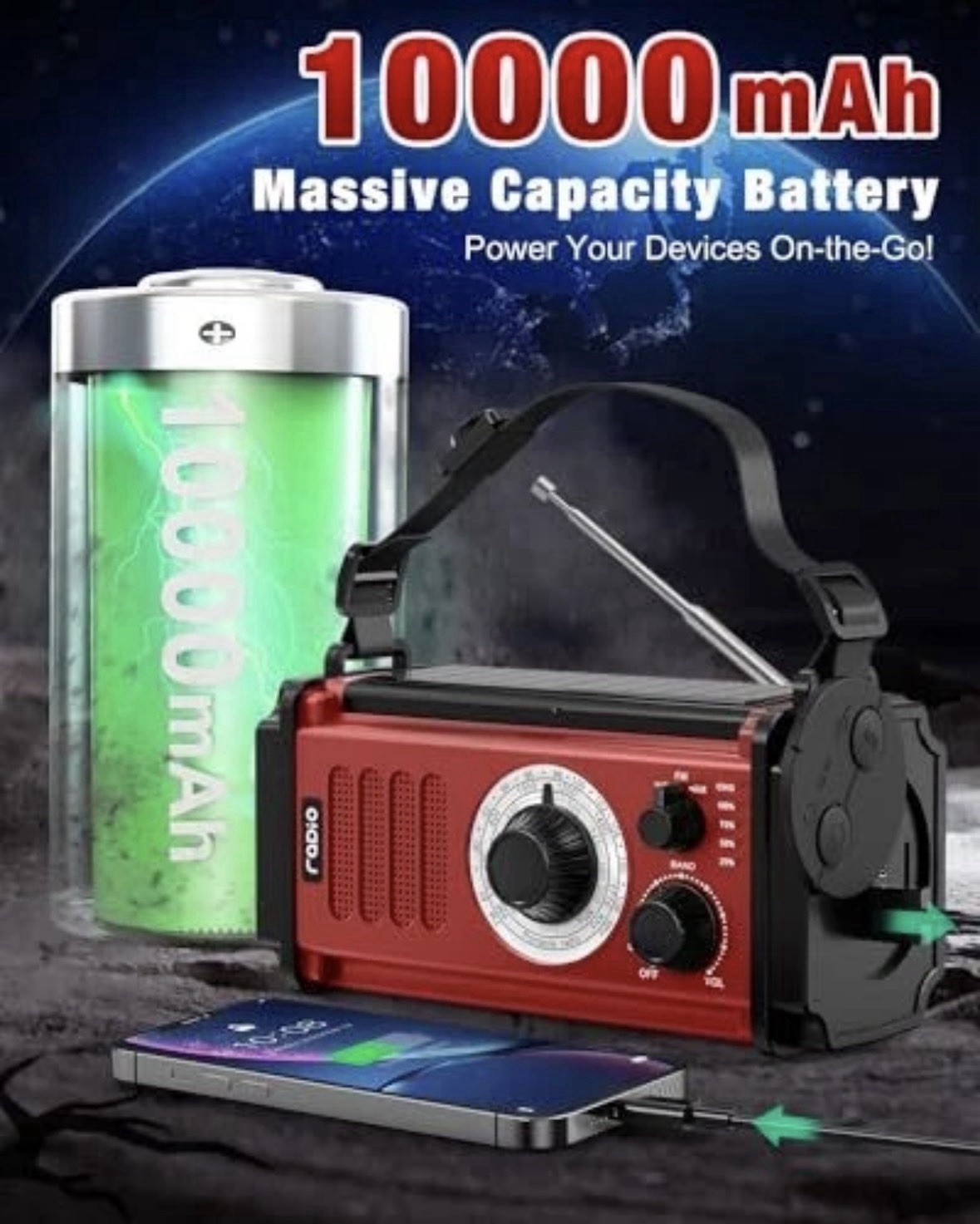 Emergency Radio, Hand Crank Radio, Solar Radio, AM FM NOAA Weather Radio, 4 Red