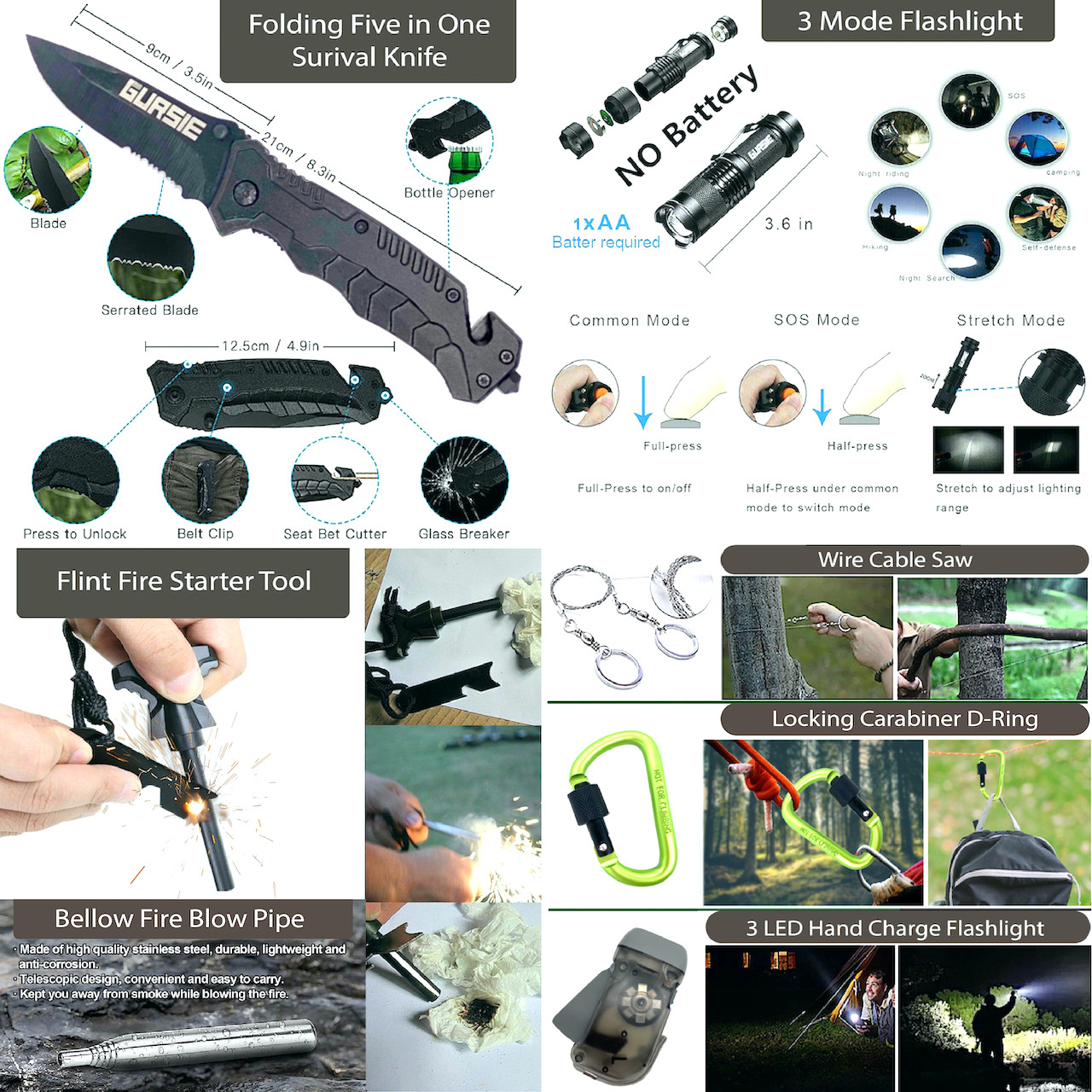 Best Camping Gift Ideas Camping Hiking Hunting Fishing Survival Gear Kit – USA