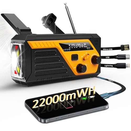 Emergency Radio with 4 Charging Cables, 22000mWh AM FM NOAA Weather Radio,