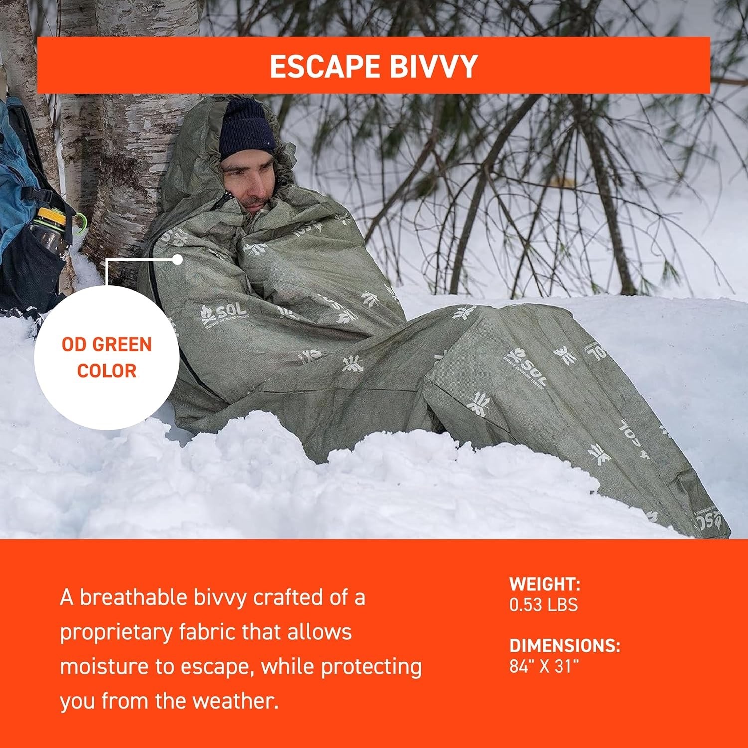 S.O.L. Survive Outdoors Longer SOL Escape Bivvy Tall Hood – Green, Breathable