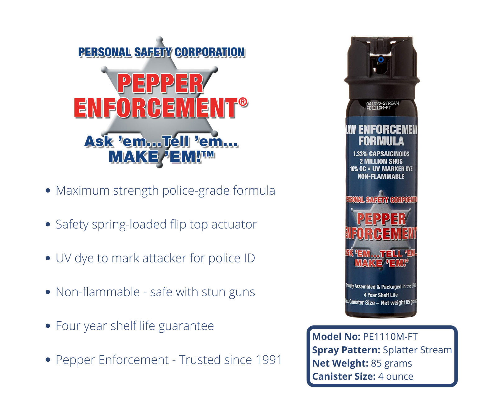 Pepper Enforcement 5-PACK Splatter Stream Pepper Spray 4 oz Police Grade Defense