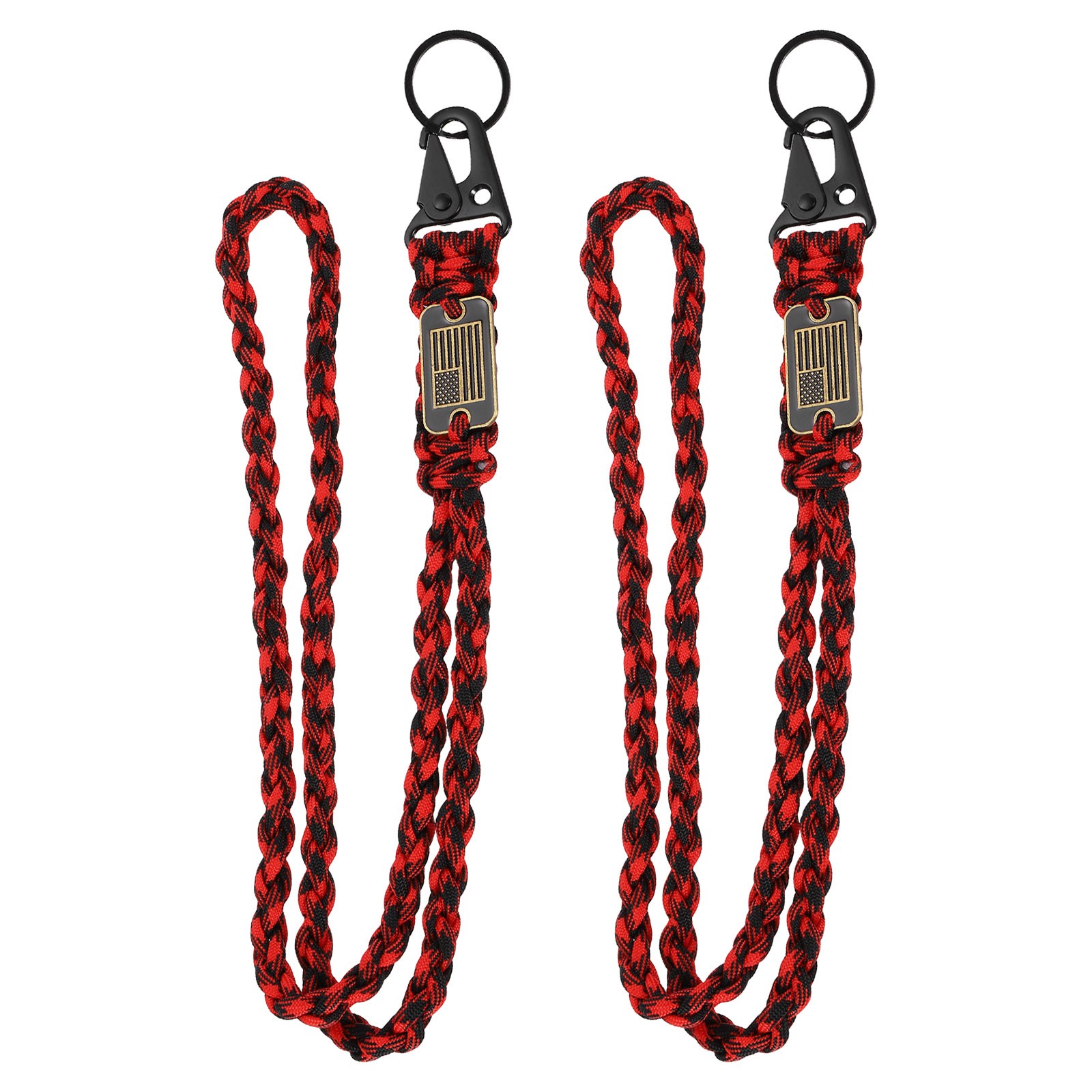 2Pcs Paracord Lanyard, Strong Lanyard with USA Flag, Red Black Camouflage