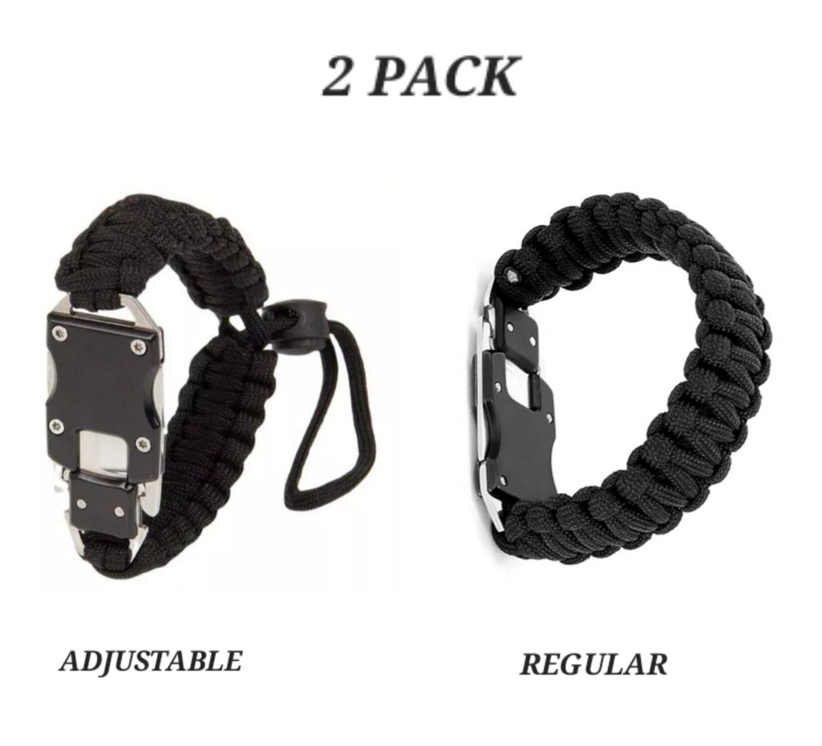 2 Pack Black Paracord Tactical Bracelet Survival Gear EDC Tactical Gift US
