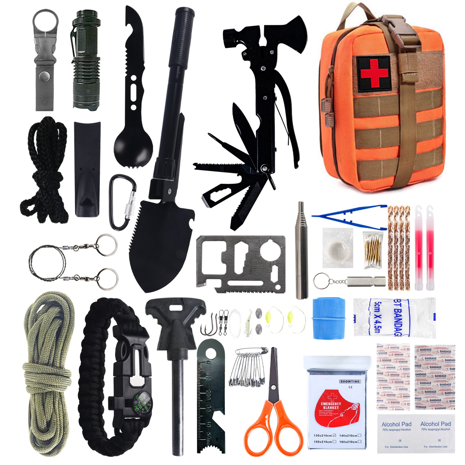 15 PCS Tactical Survival Gear Travel Outdoor Emergency Rescue Equipment Kit