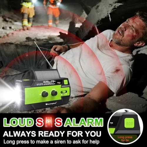 Emergency Crank Weather Radio, 14800mWh Solar Hand Crank Portable 090P-Green