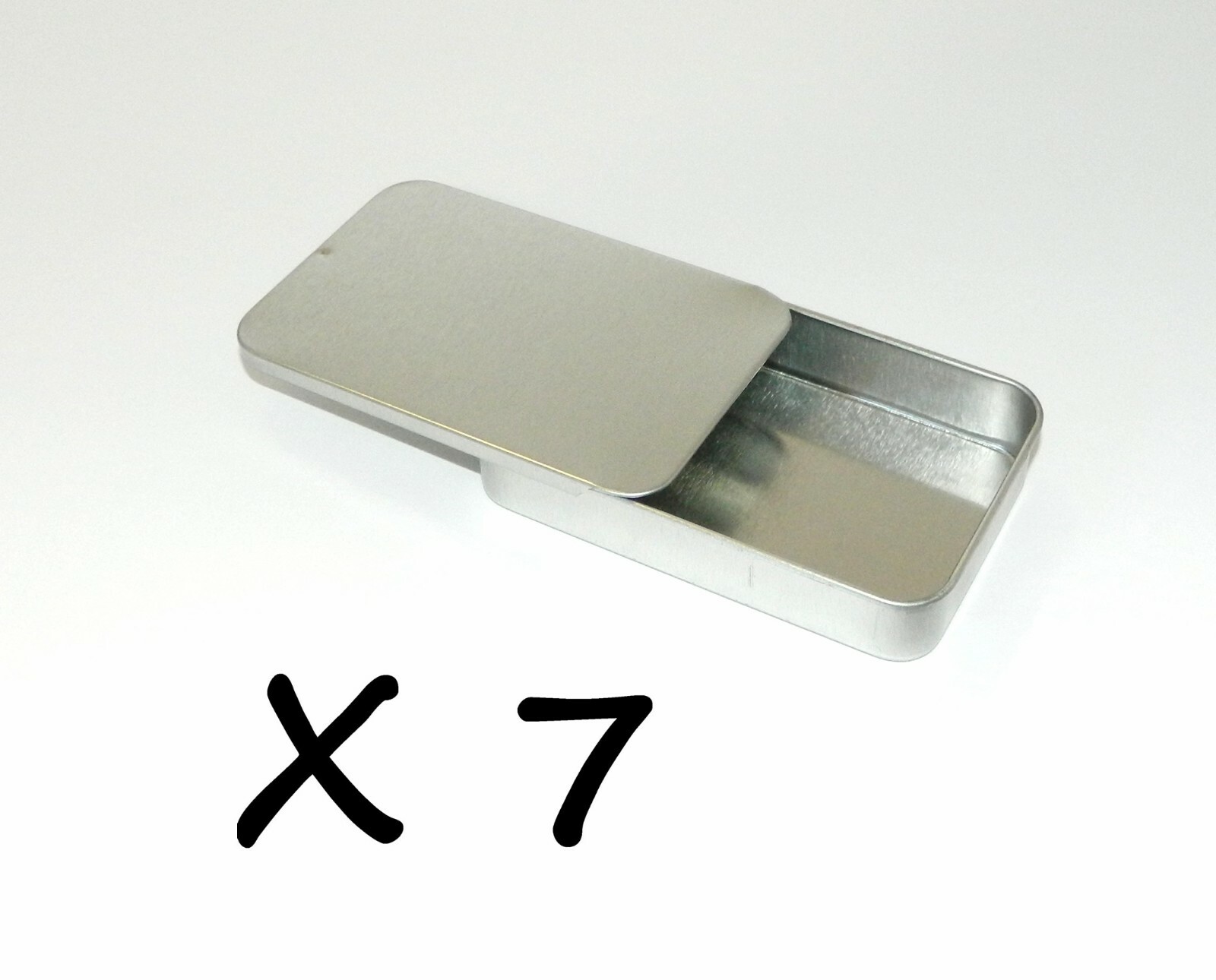 3 3/8 x 2 1/8 x 5/8 in Shallow Rectangular Slide Top Lid Tin Box Container x 7