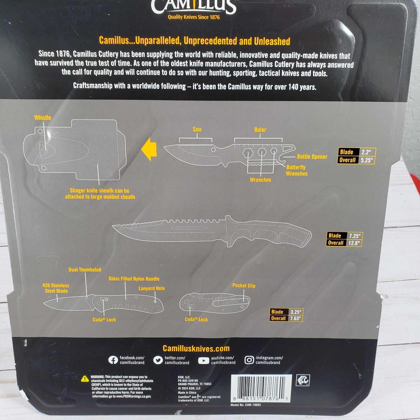 Camillus Warrior Pack 12.8″ Survival Knife, Stinger Folding Hi-Vis Hunt Camp