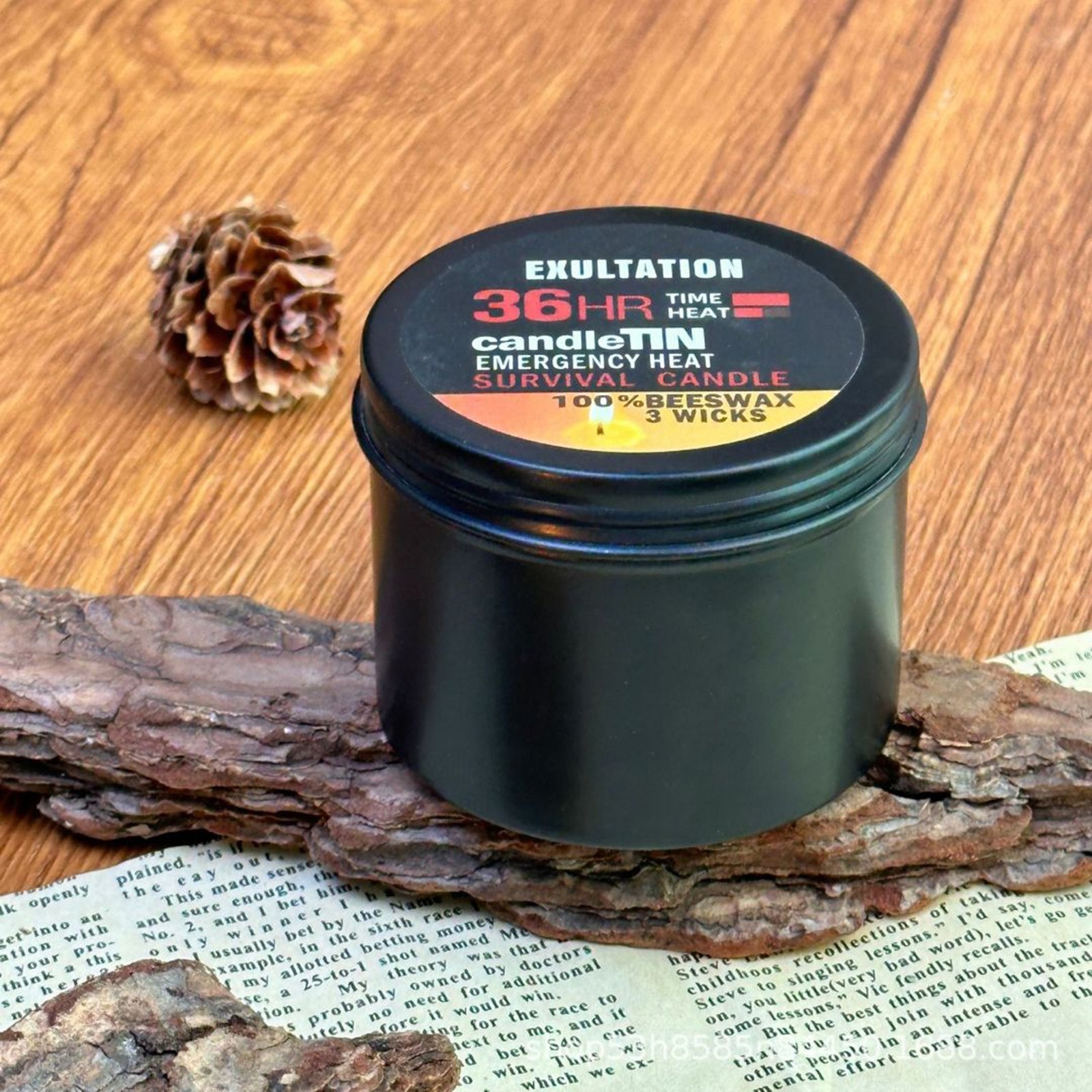Survival Candle Tin 100% Natural Beeswax 3-Wick Candle Outdoor Camping Emergency