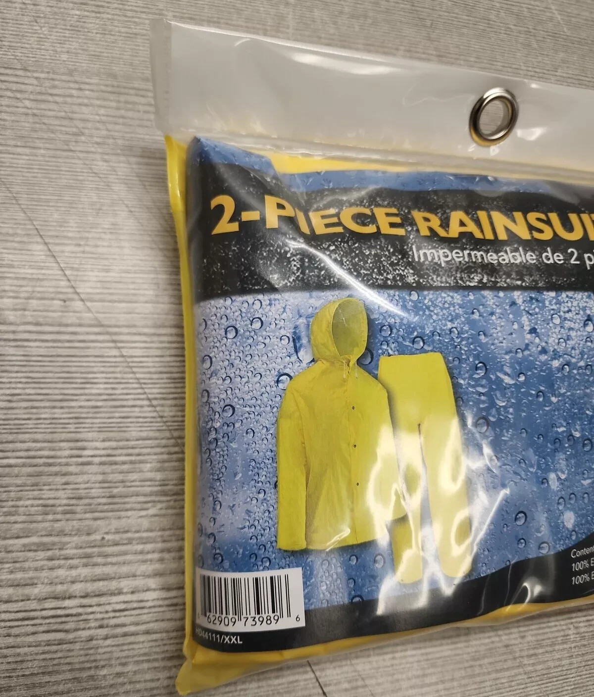 NEW 2-Piece Rainsuit With Hood Lightweight Polyester Yellow – Size XXL