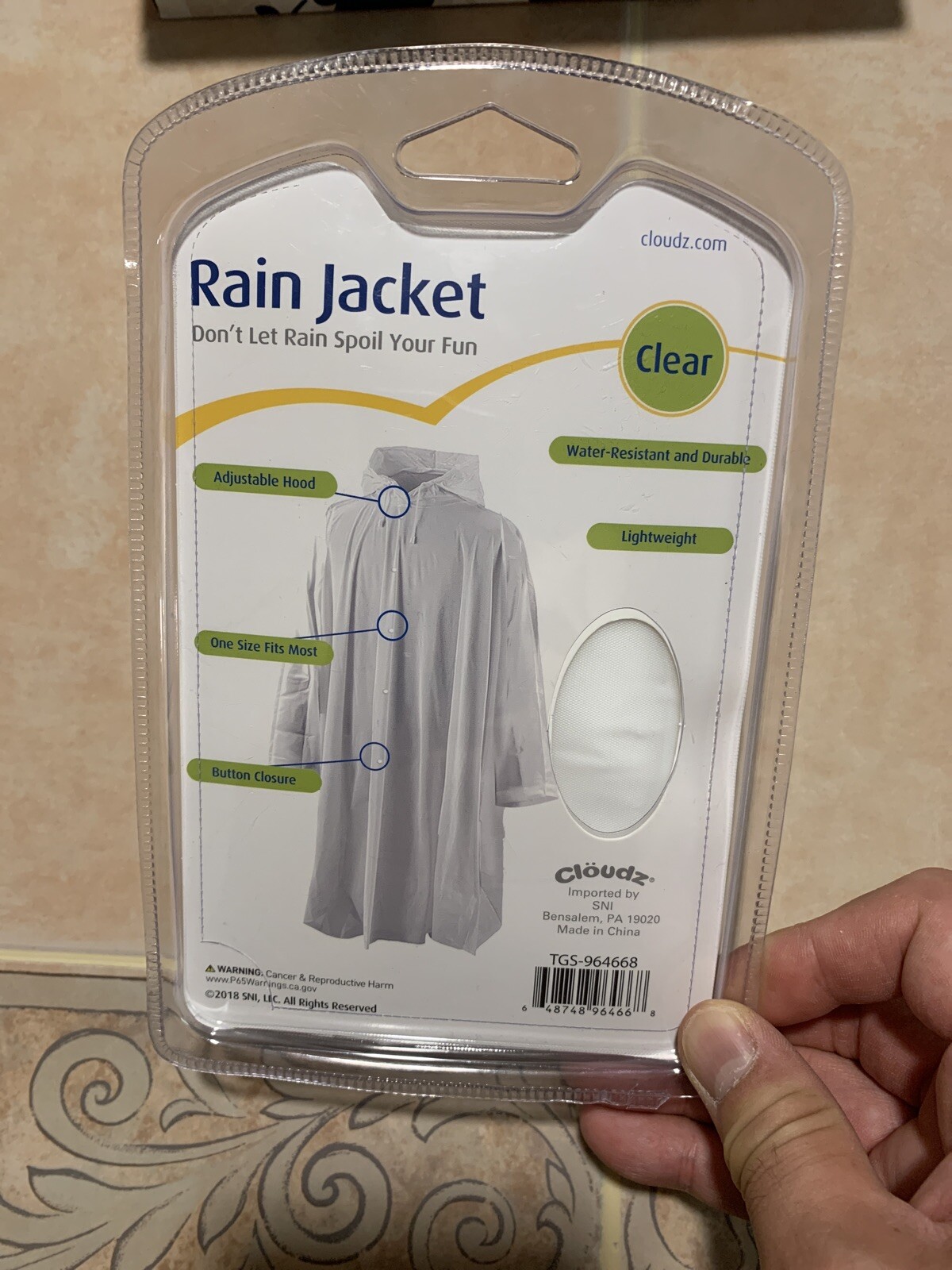 Cloudz Clear Rain Jacket Unisex One Size Fits Most